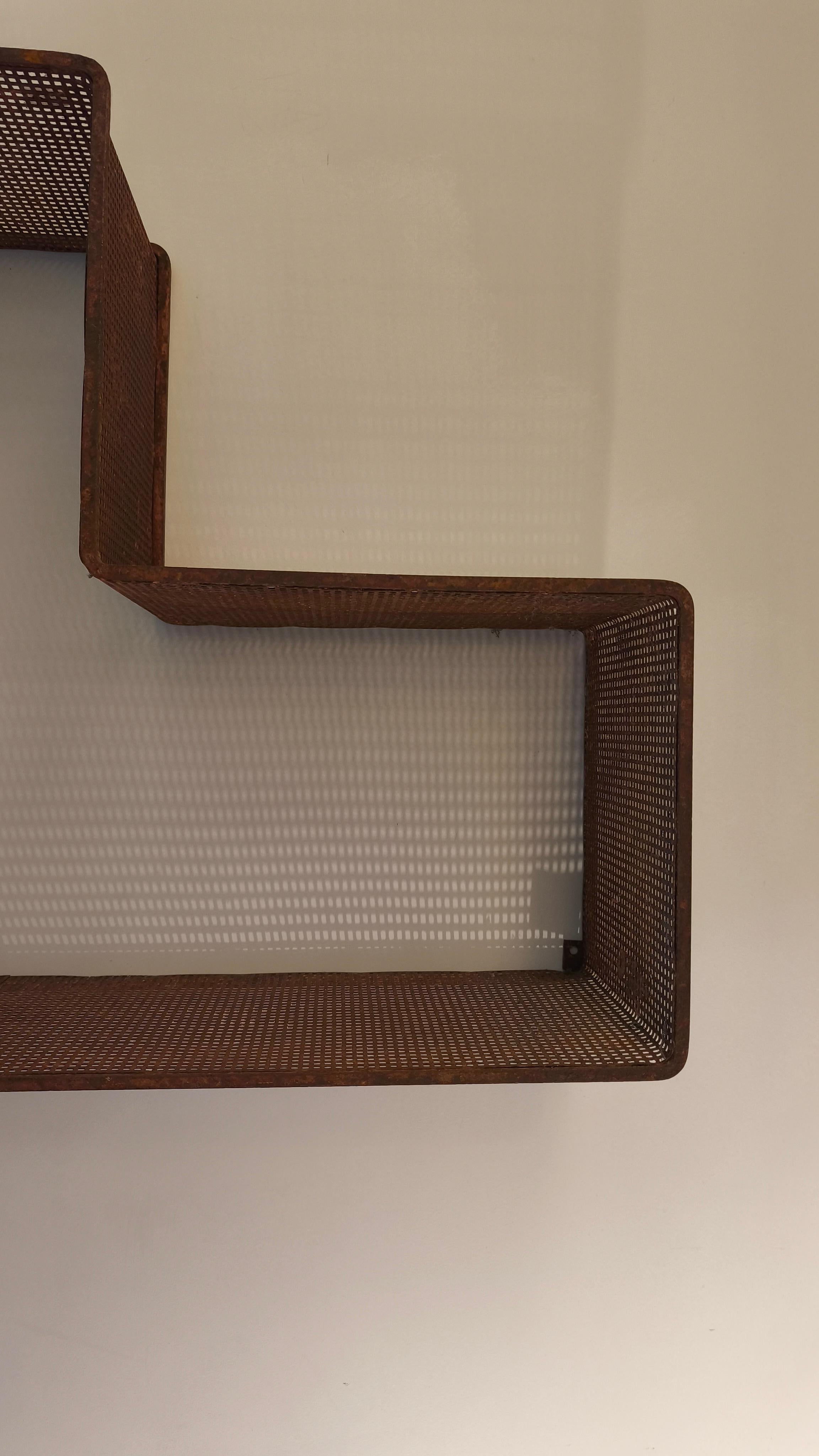 Mathieu Matégot Midcentury Dedal wall shelf, red perforated metal, France, 50s For Sale 2