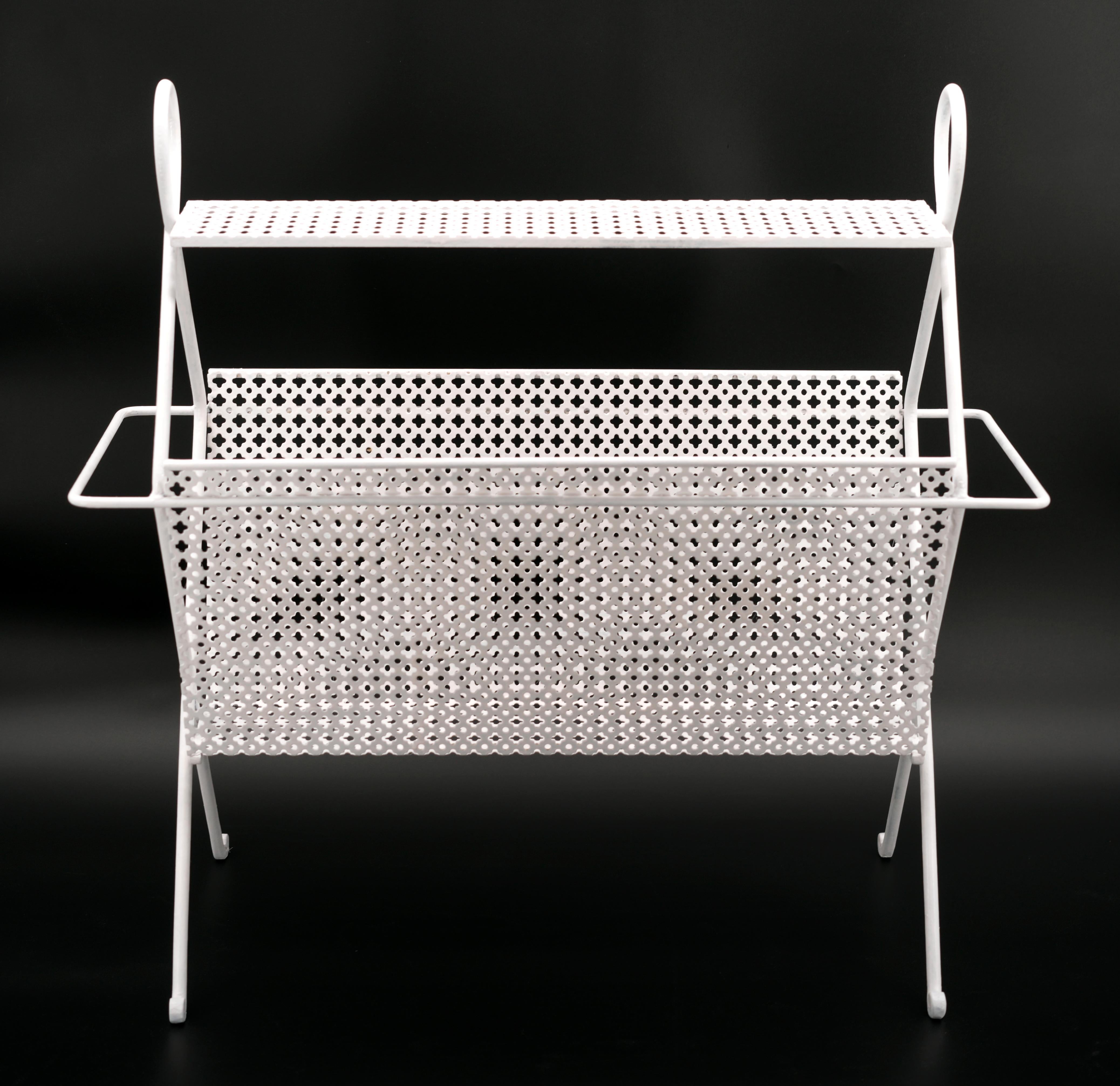 Midcentury vintage / side table / magazine rack by Mathieu Mategot, France, 1950s. Metal and perforated metal. Height 23.6