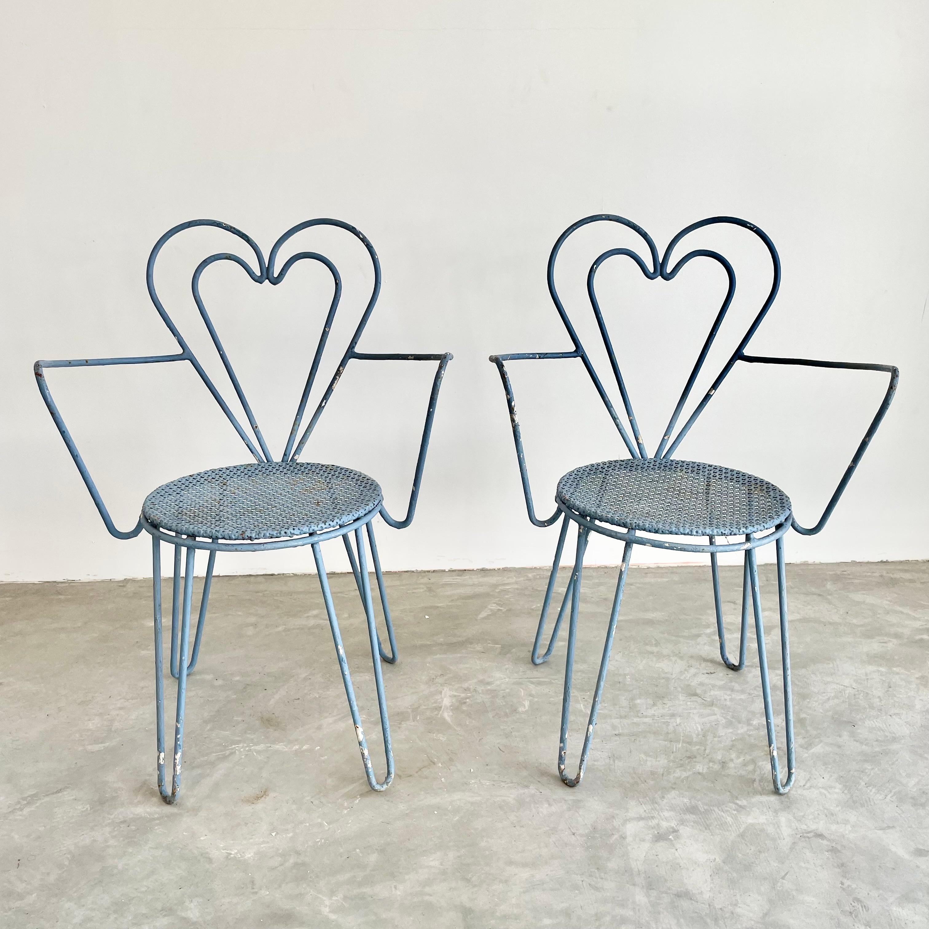 Mathieu Matégot Pastel Blue Metal Dining Set, 1950s France In Good Condition In Los Angeles, CA