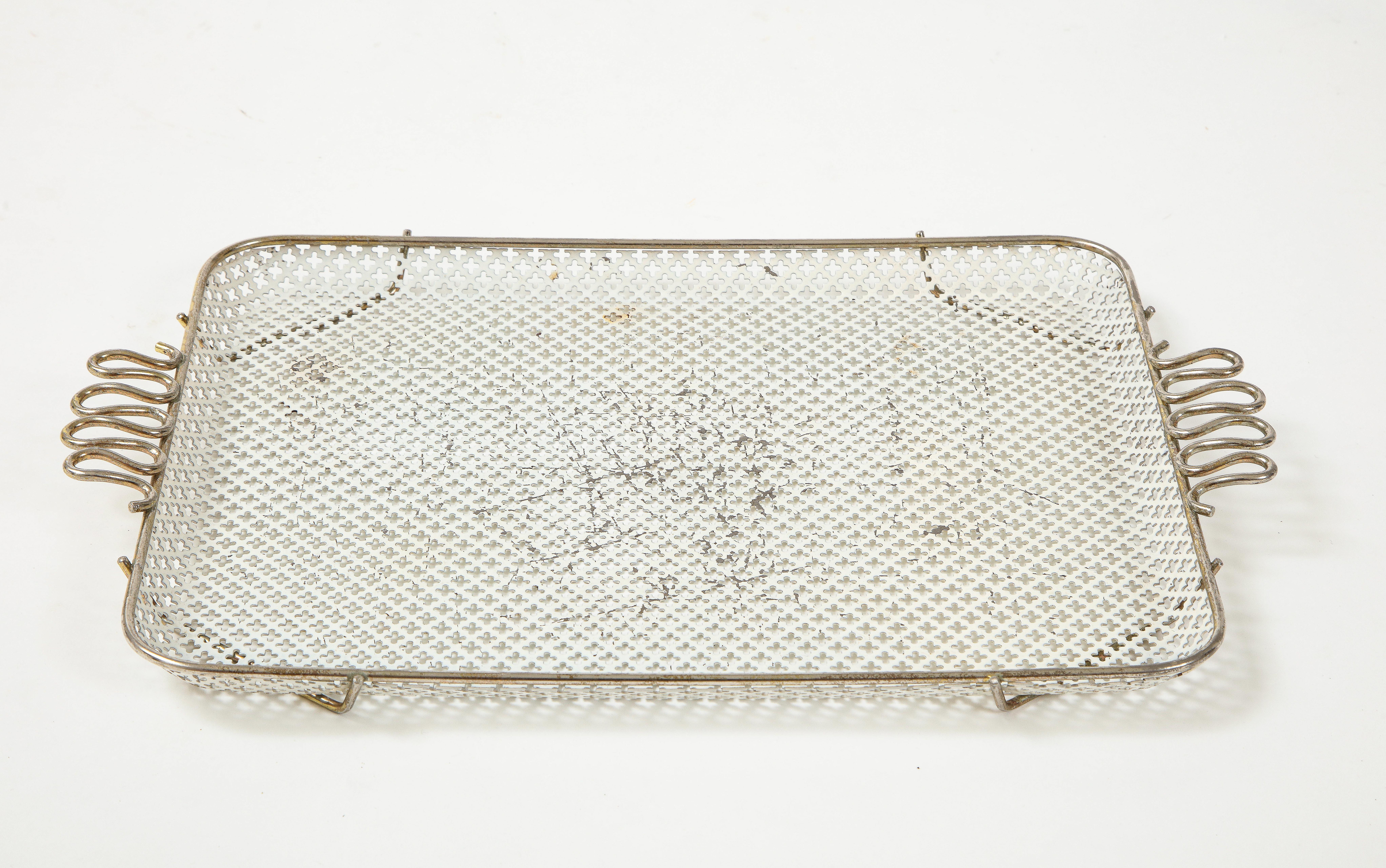 French Mathieu Mategot Perforated White Metal Tray
