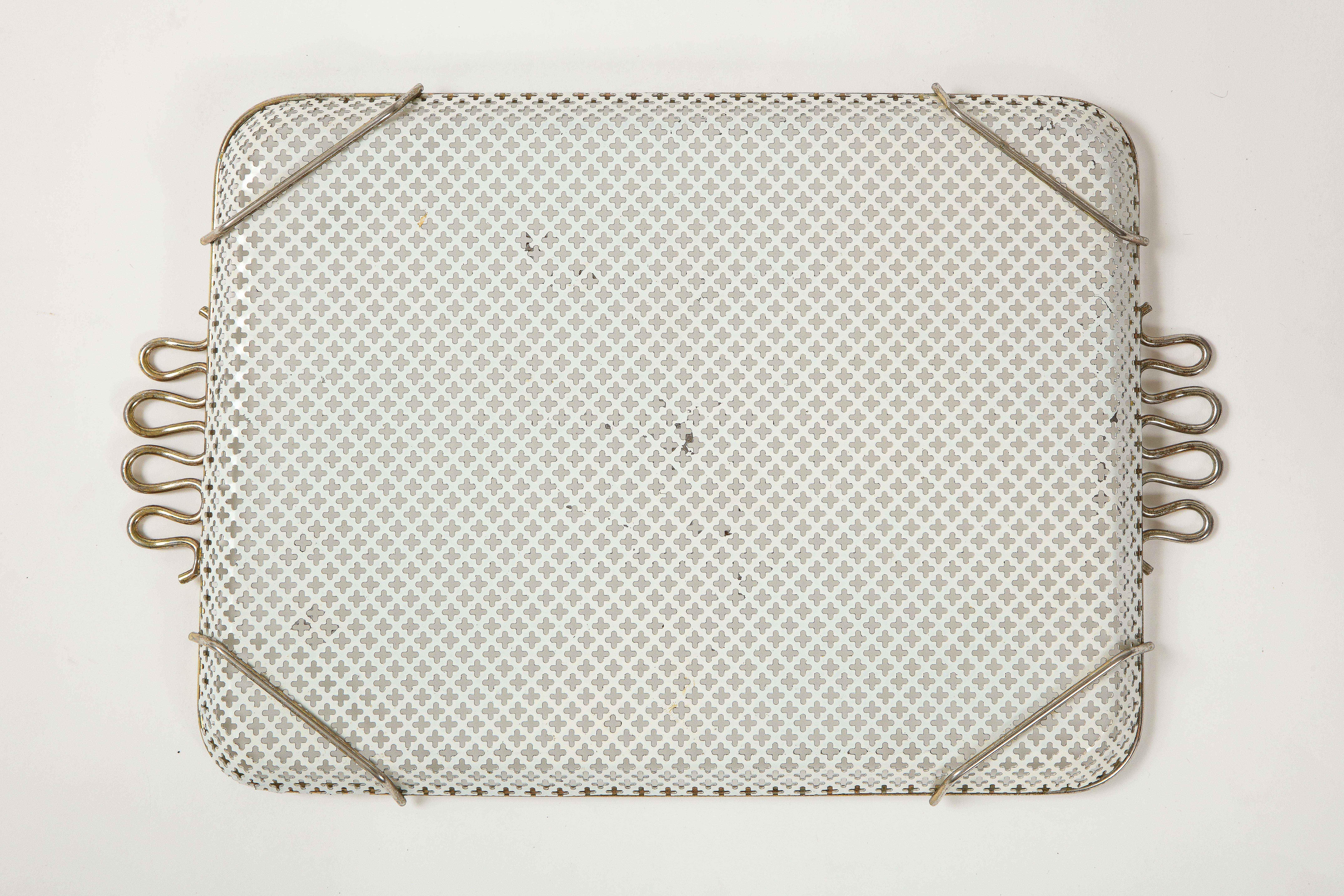 Mathieu Mategot Perforated White Metal Tray In Good Condition In New York, NY