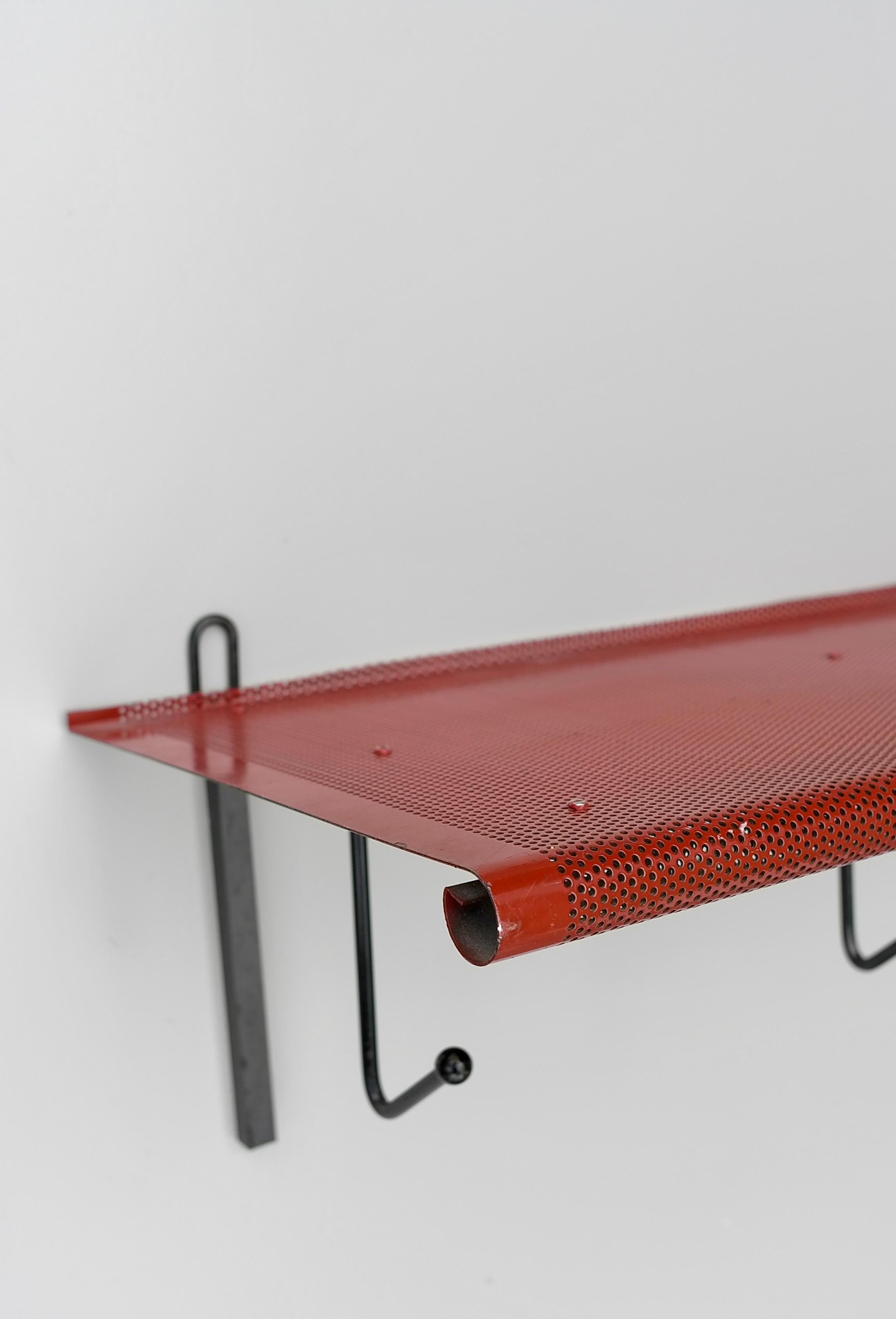 Mid-Century Modern Mathieu Matégot Red and black Wall-Mounted Coat Rack, 1950s For Sale
