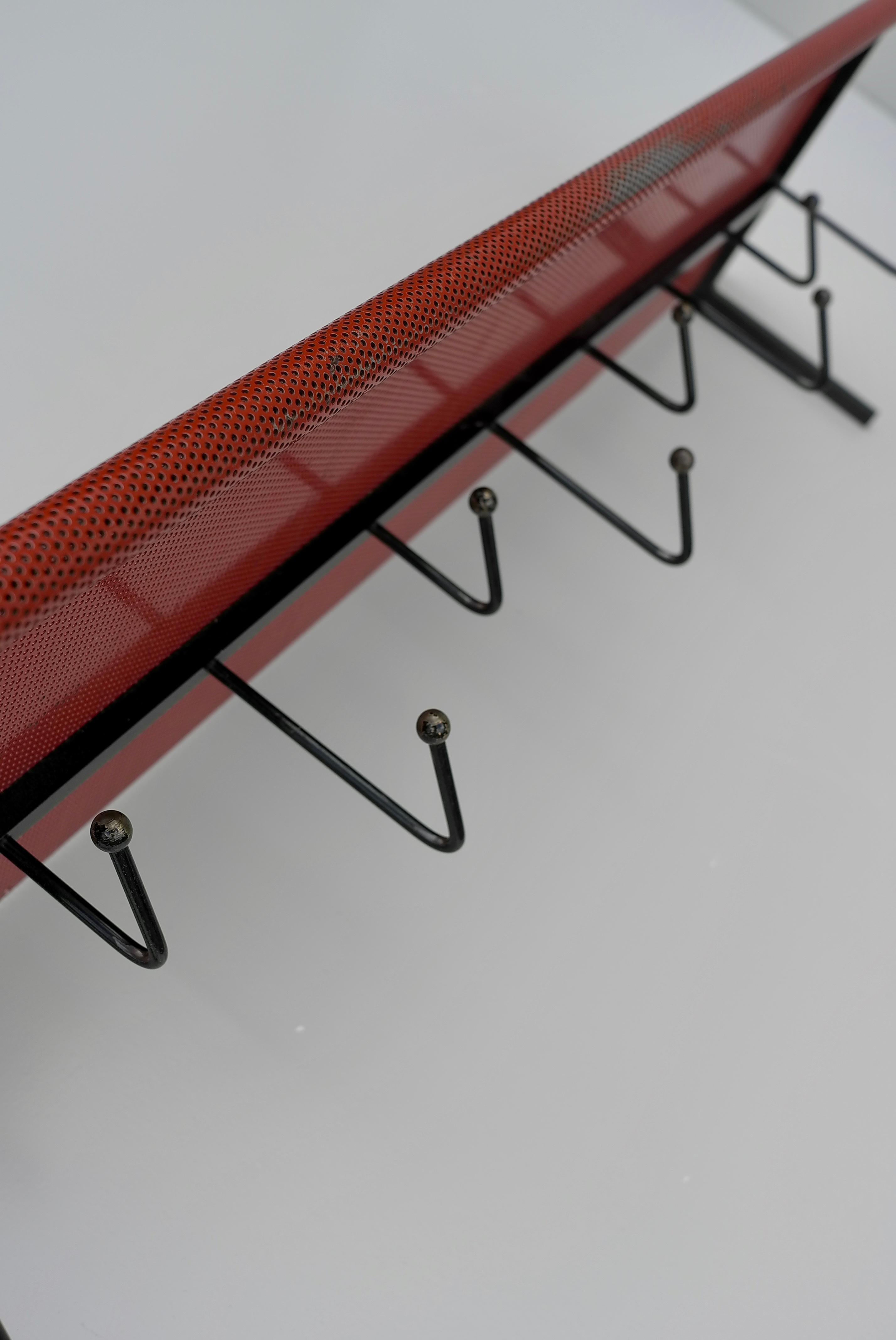 Mid-20th Century Mathieu Matégot Red and black Wall-Mounted Coat Rack, 1950s For Sale