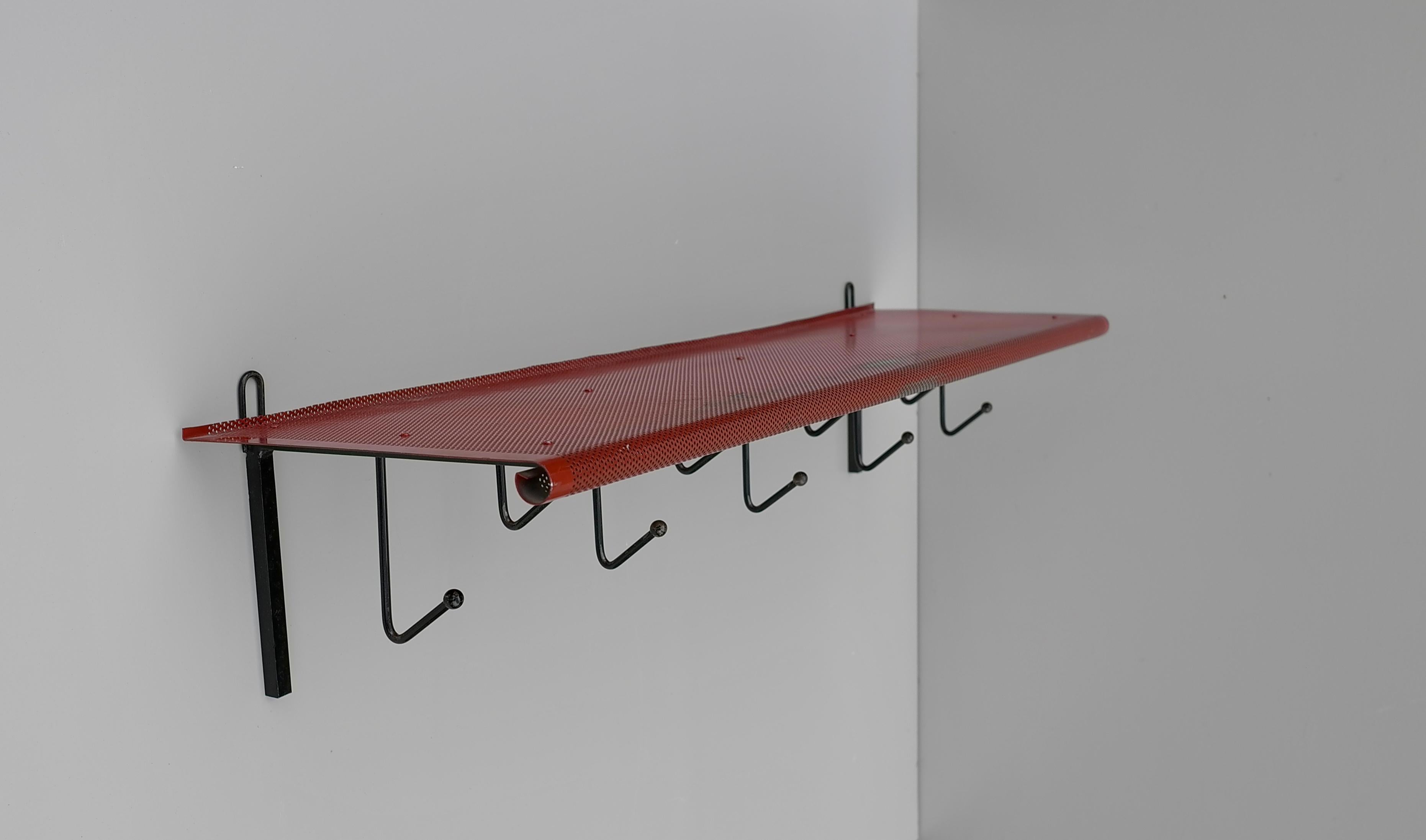 Mathieu Matégot Red and black Wall-Mounted Coat Rack, 1950s For Sale 1