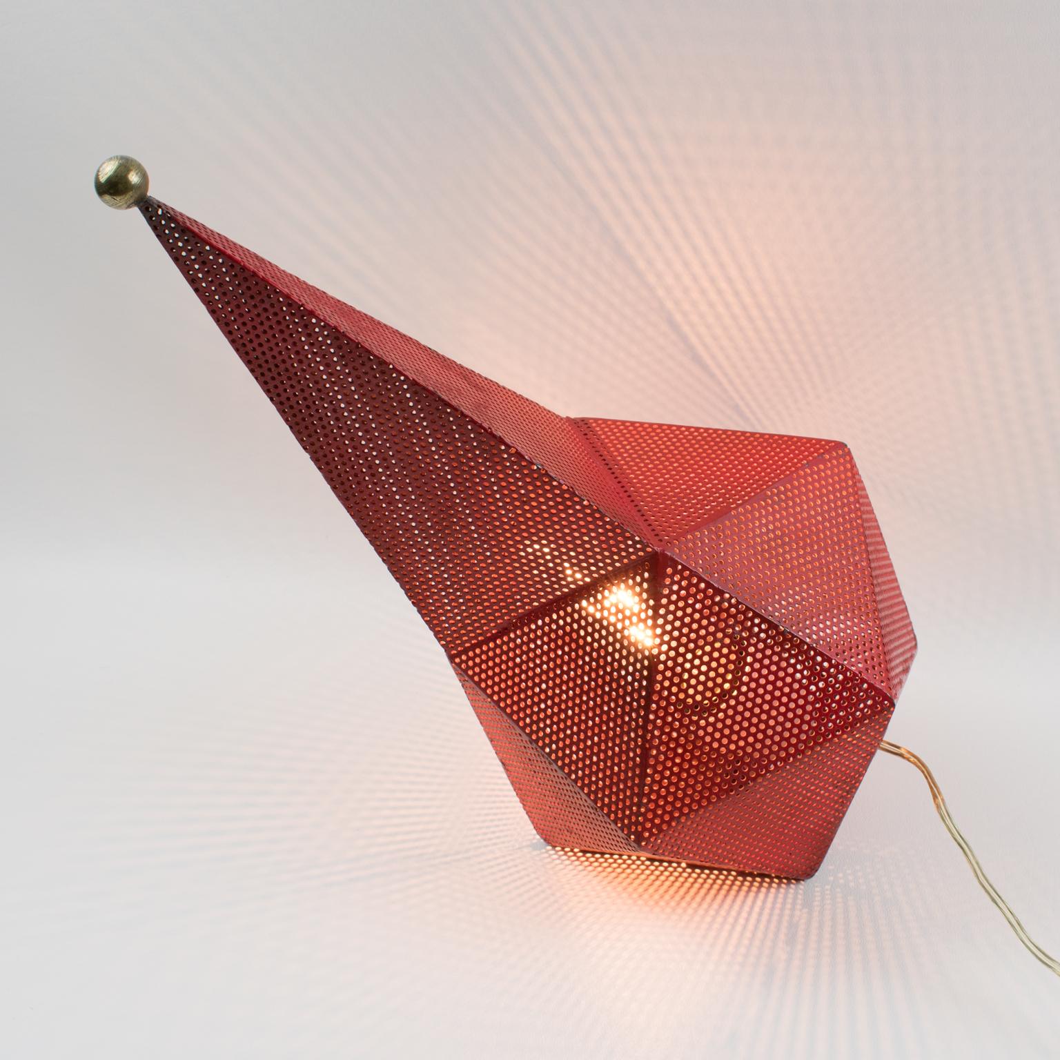 French Mathieu Mategot Red Metal Baghdad Lamp