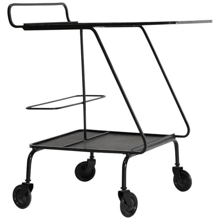 Mathieu Mategot, Chariot de service, Chariot à thé, Métal noir laqué, France, 1950 Excellent état - En vente à Barcelona, ES