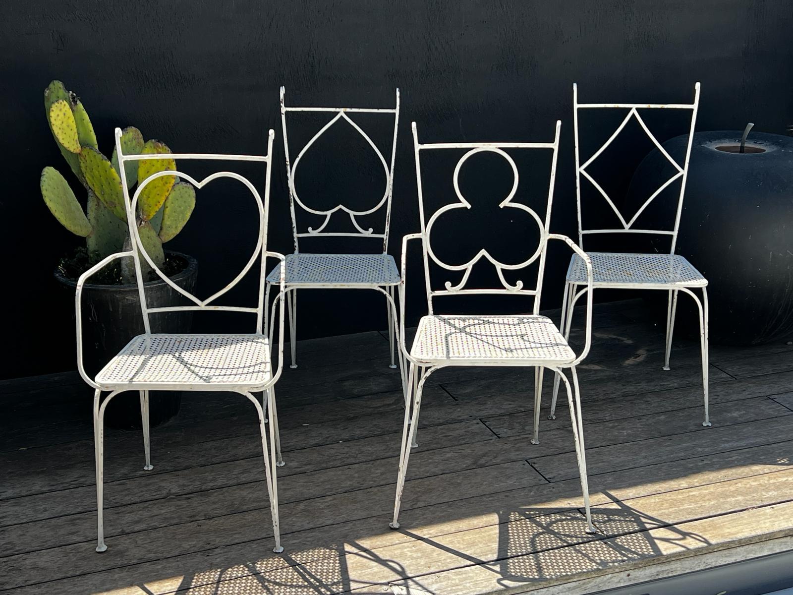 French Mathieu Matégot Set of 2 chairs and 2 armchairs in perforated metal 1950 For Sale