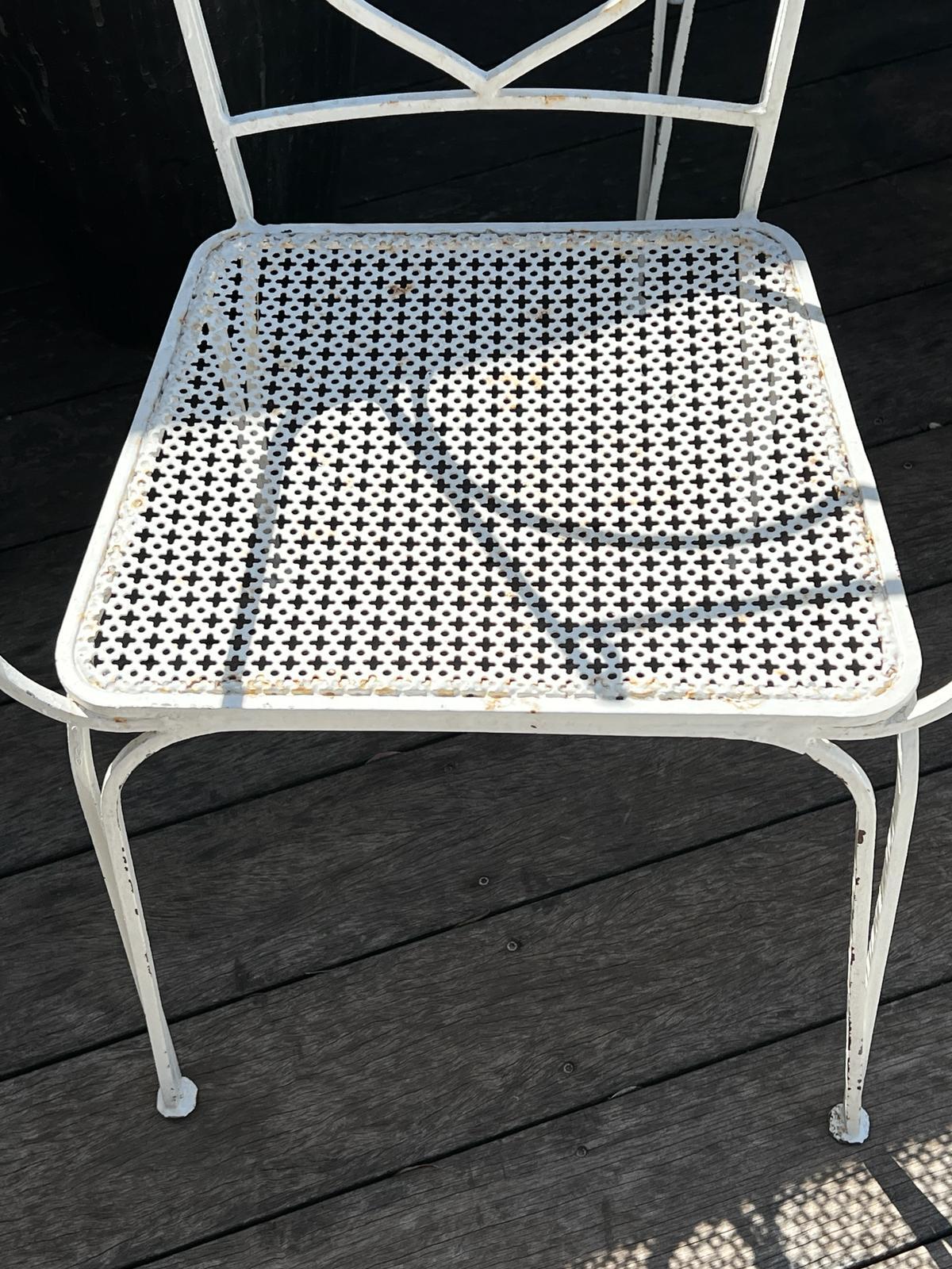 Mathieu Matégot Set of 2 chairs and 2 armchairs in perforated metal 1950 In Good Condition For Sale In Saint Rémy de Provence, FR