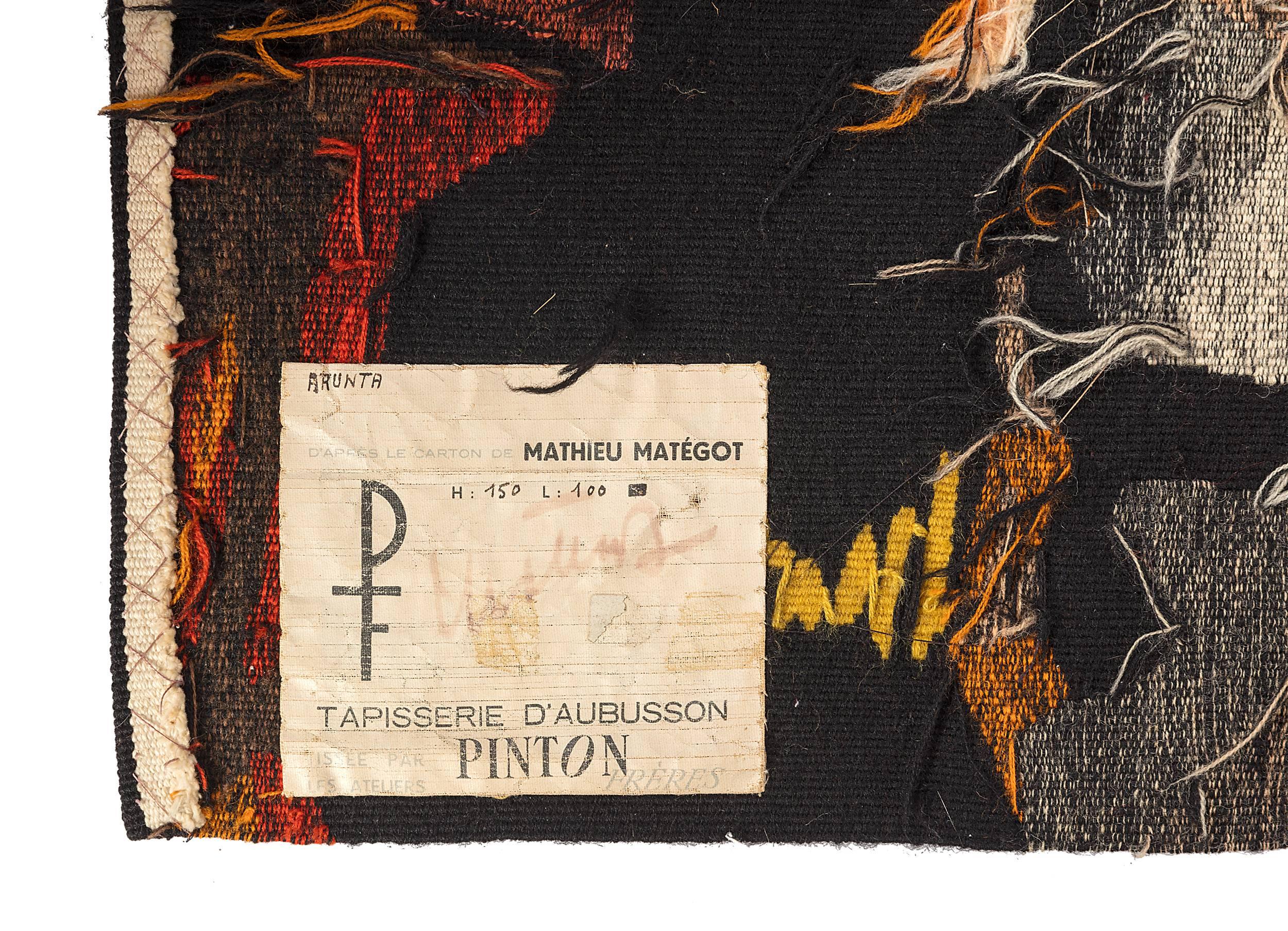 Mid-20th Century Mathieu Matégot Signed Aubusson Tapestry for Pinton, France 1960s