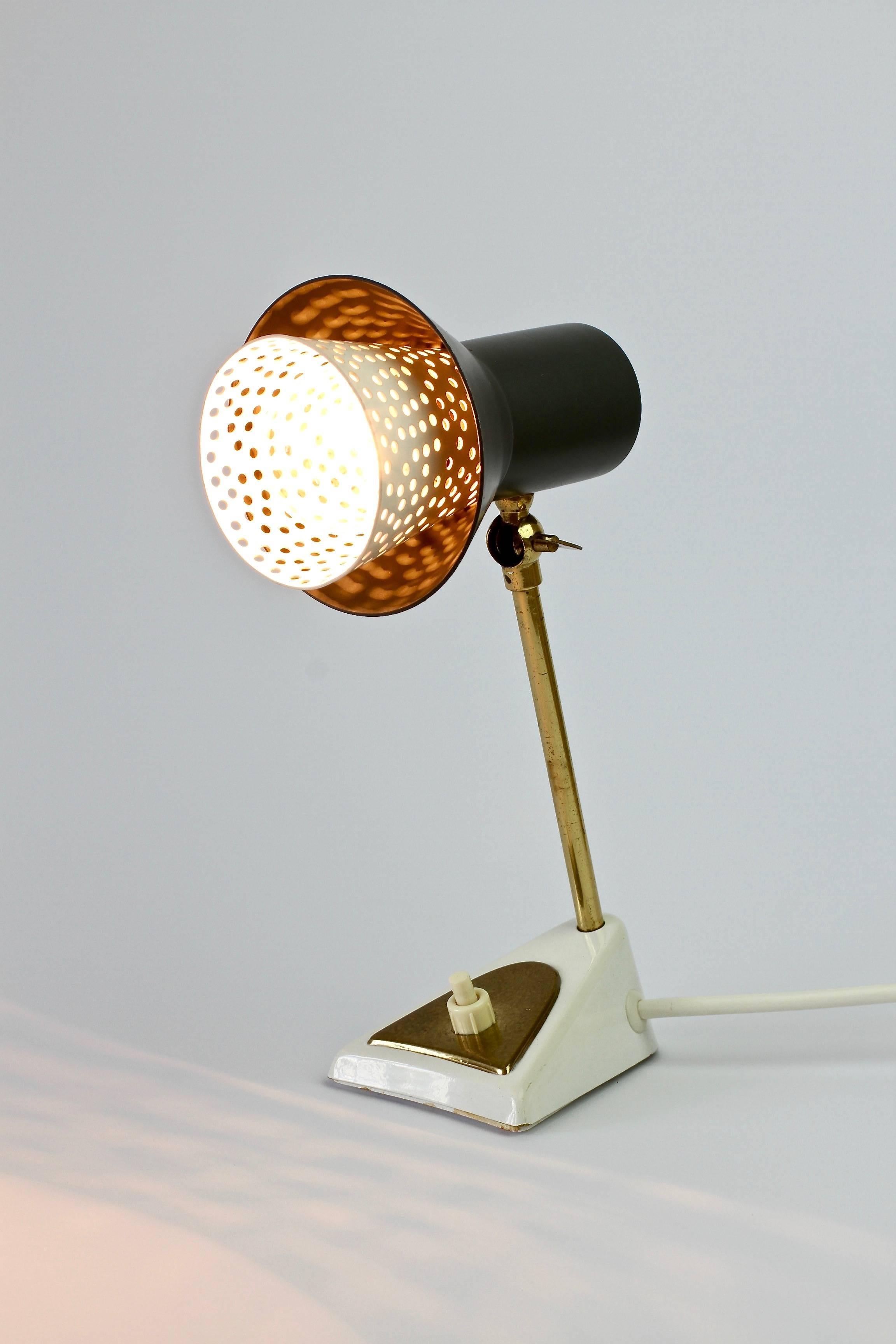 Mid-Century Modern Mathieu Matégot Style 1950s Perforated Metal Shade Table Lamp or Desk Light
