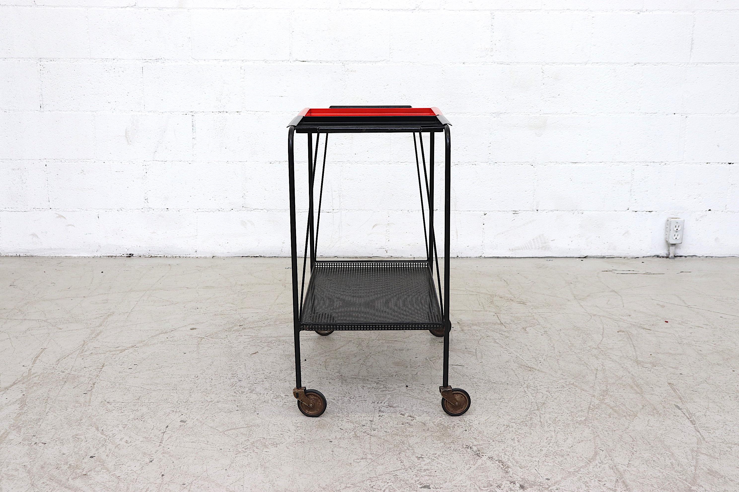 Dutch Mathieu Matégot Style Bar Cart by Pilastro with Removable Trays