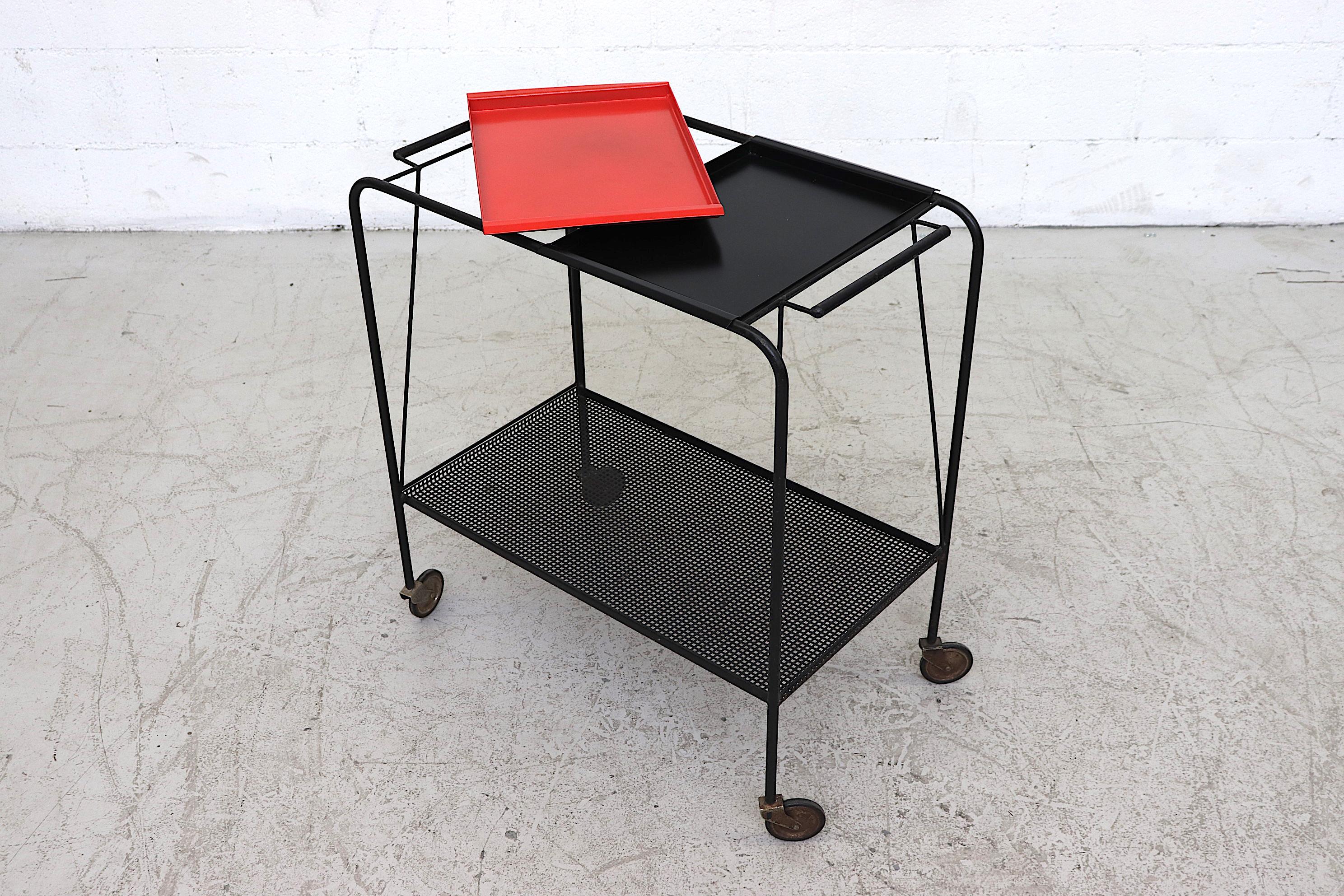 Enameled Mathieu Matégot Style Bar Cart by Pilastro with Removable Trays