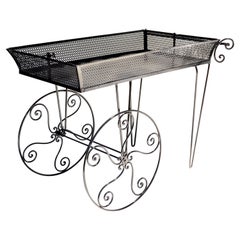 Mathieu Matégot Style Black Gloss Metal Mesh Marketplace Flower Cart France 1950