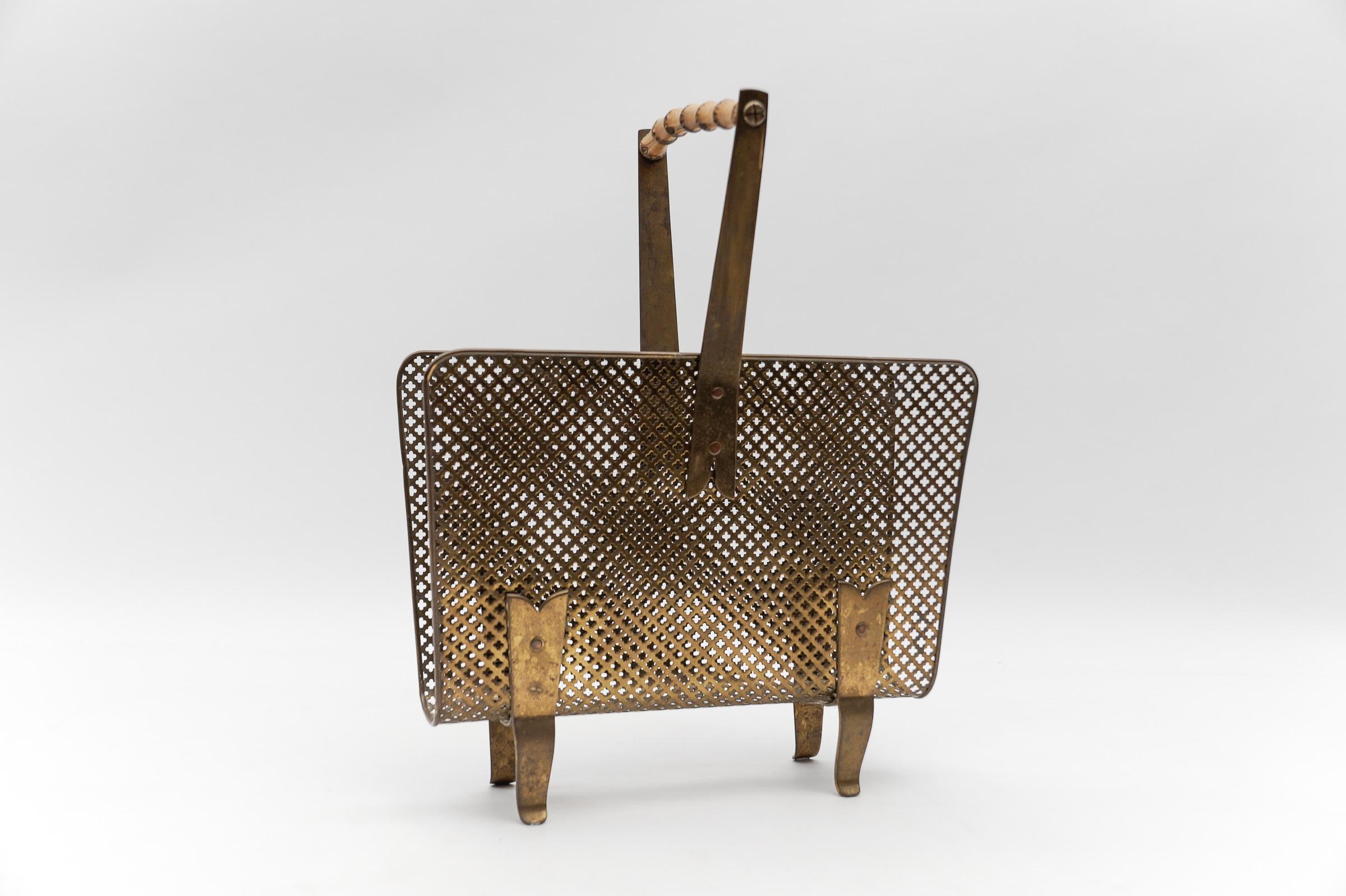 Mid-20th Century Mathieu Mategot Style Brass and Bamboo Magazine Holder, circa 1950s For Sale