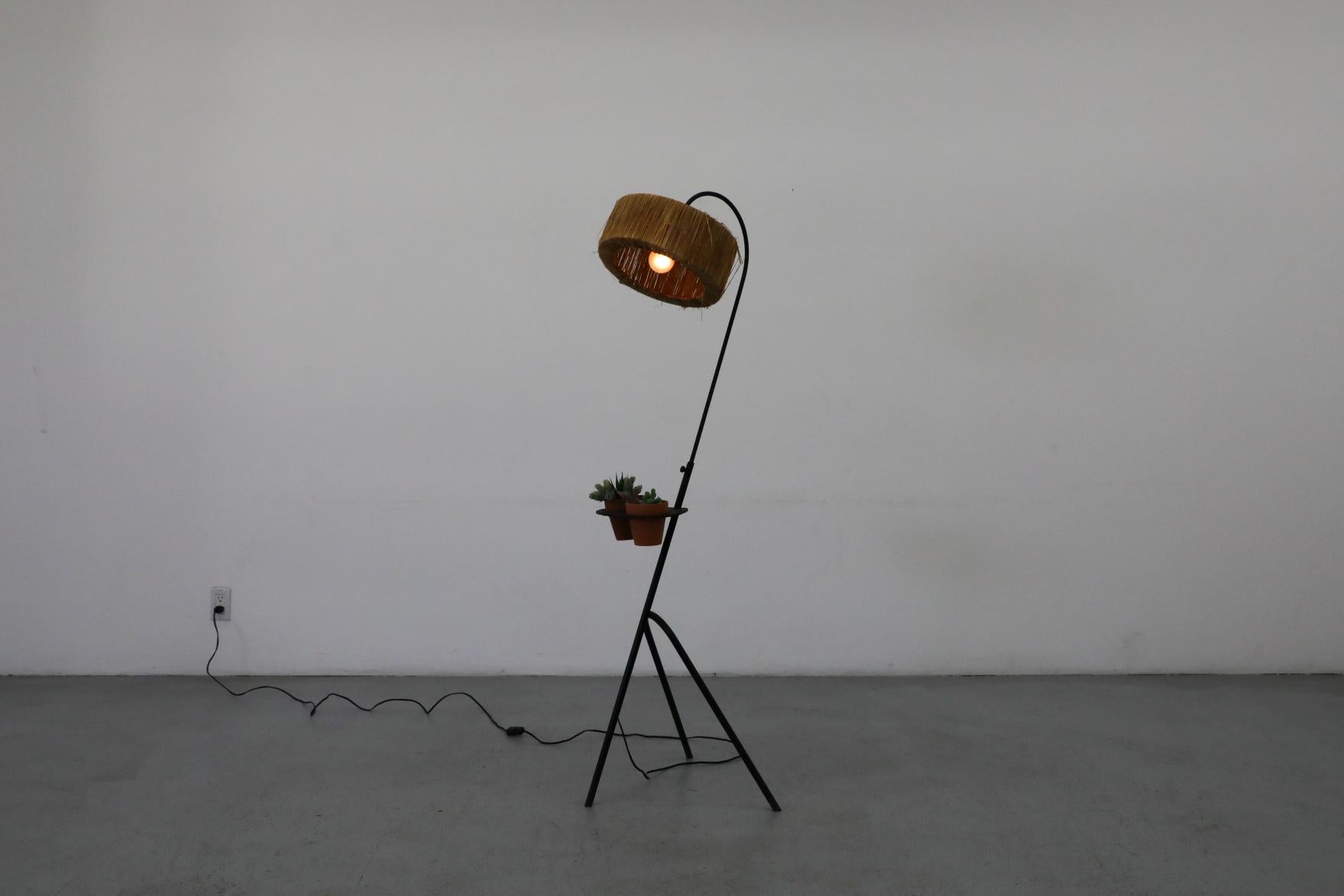 Mathieu Mategot Style Floor Lamp with Perforated Table and Grass Shade For Sale 3