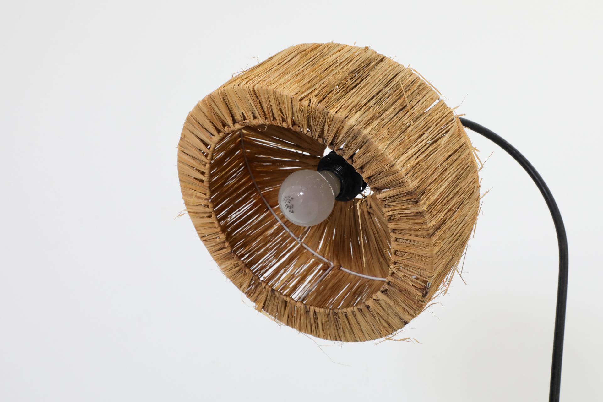 Mathieu Mategot Style Floor Lamp with Perforated Table and Grass Shade For Sale 7