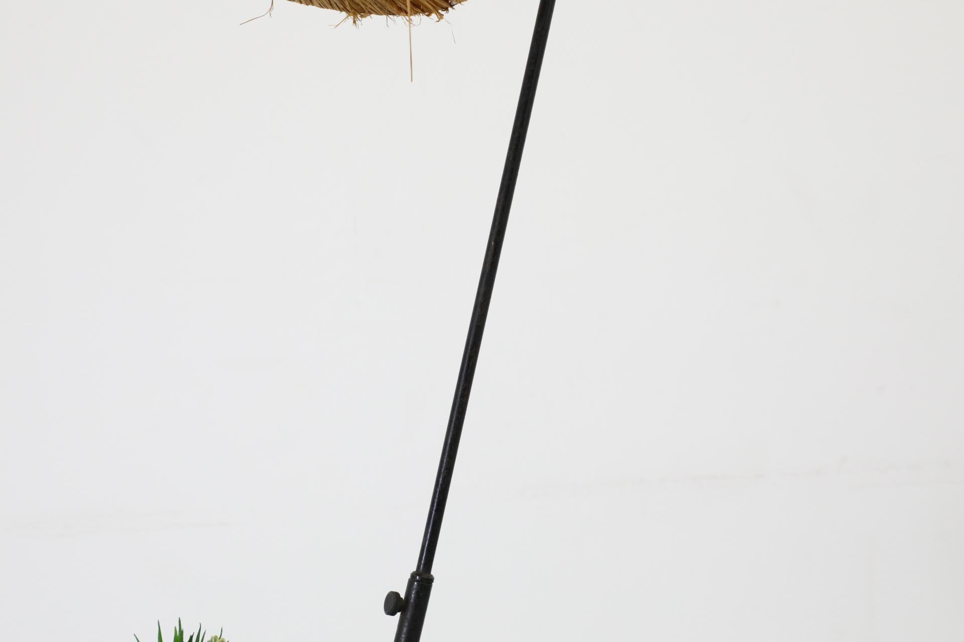 Mathieu Mategot Style Floor Lamp with Perforated Table and Grass Shade For Sale 8