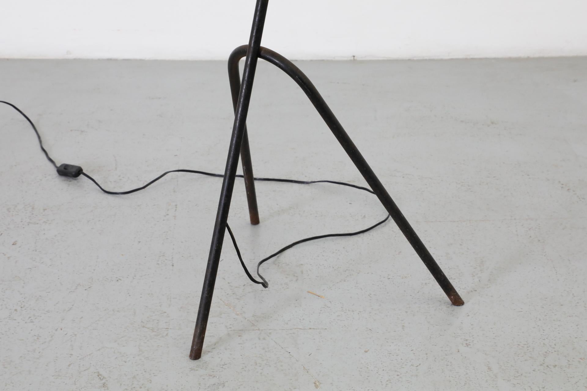 Mathieu Mategot Style Floor Lamp with Perforated Table and Grass Shade For Sale 9