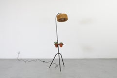 Mathieu Mategot Style Floor Lamp with Perforated Table and Grass Shade