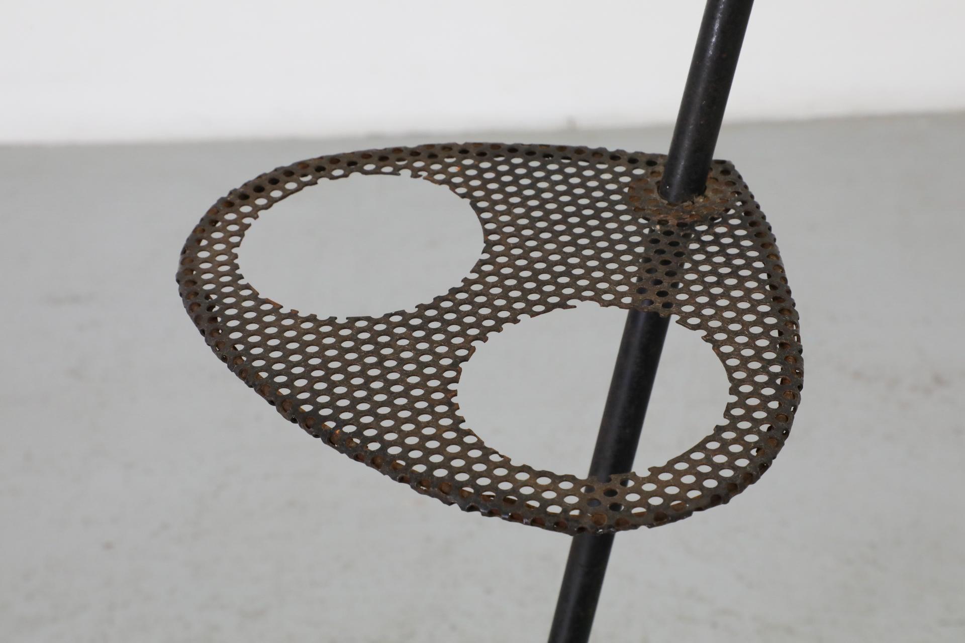Mathieu Mategot Style Floor Lamp with Perforated Table and Grass Shade For Sale 12