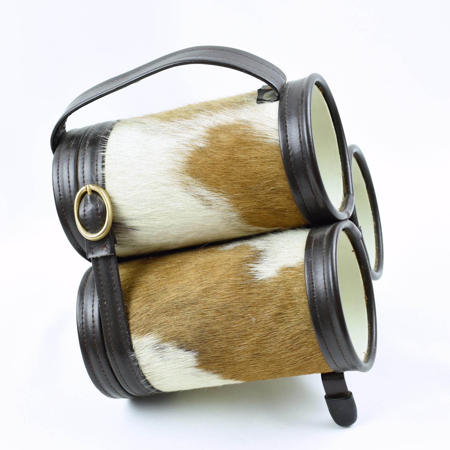 Mathieu Mategot Style Leather and Pony Fur Bottle Holder Wine Rack, circa 1950 For Sale 3
