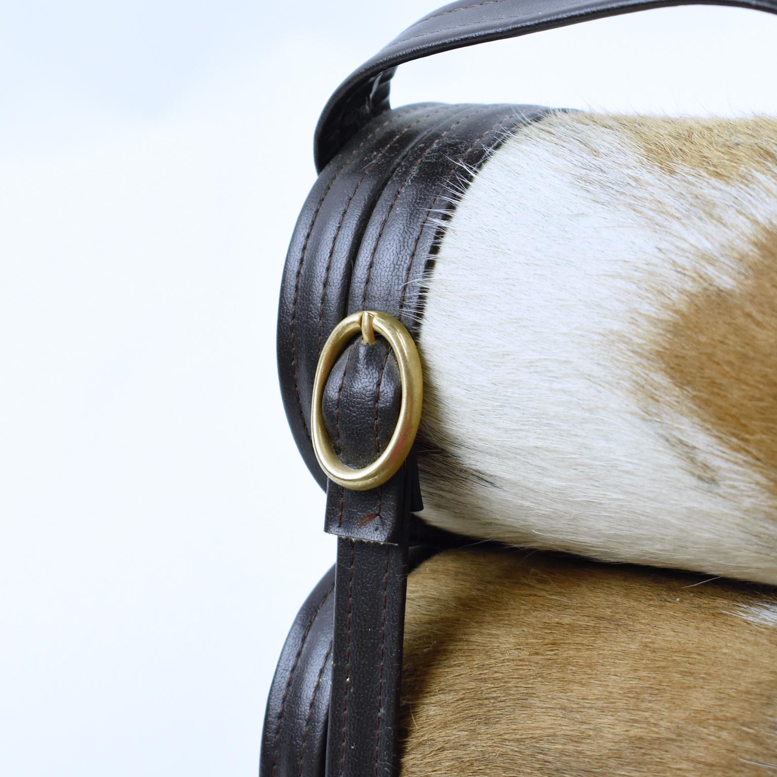 Mathieu Mategot Style Leather and Pony Fur Bottle Holder Wine Rack, circa 1950 For Sale 1