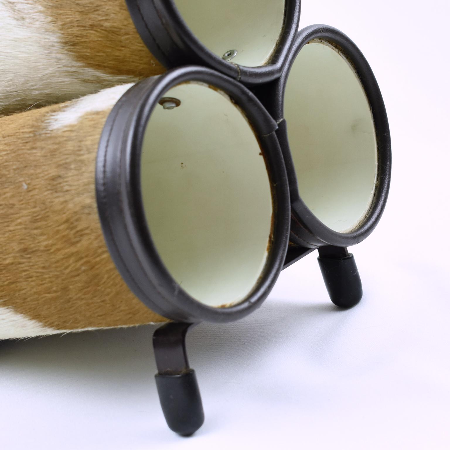 Mathieu Mategot Style Leather and Pony Fur Bottle Holder Wine Rack, circa 1950 For Sale 2