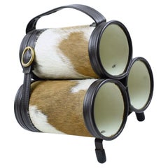 Mathieu Mategot Style Leather and Pony Fur Bottle Holder Wine Rack, circa 1950