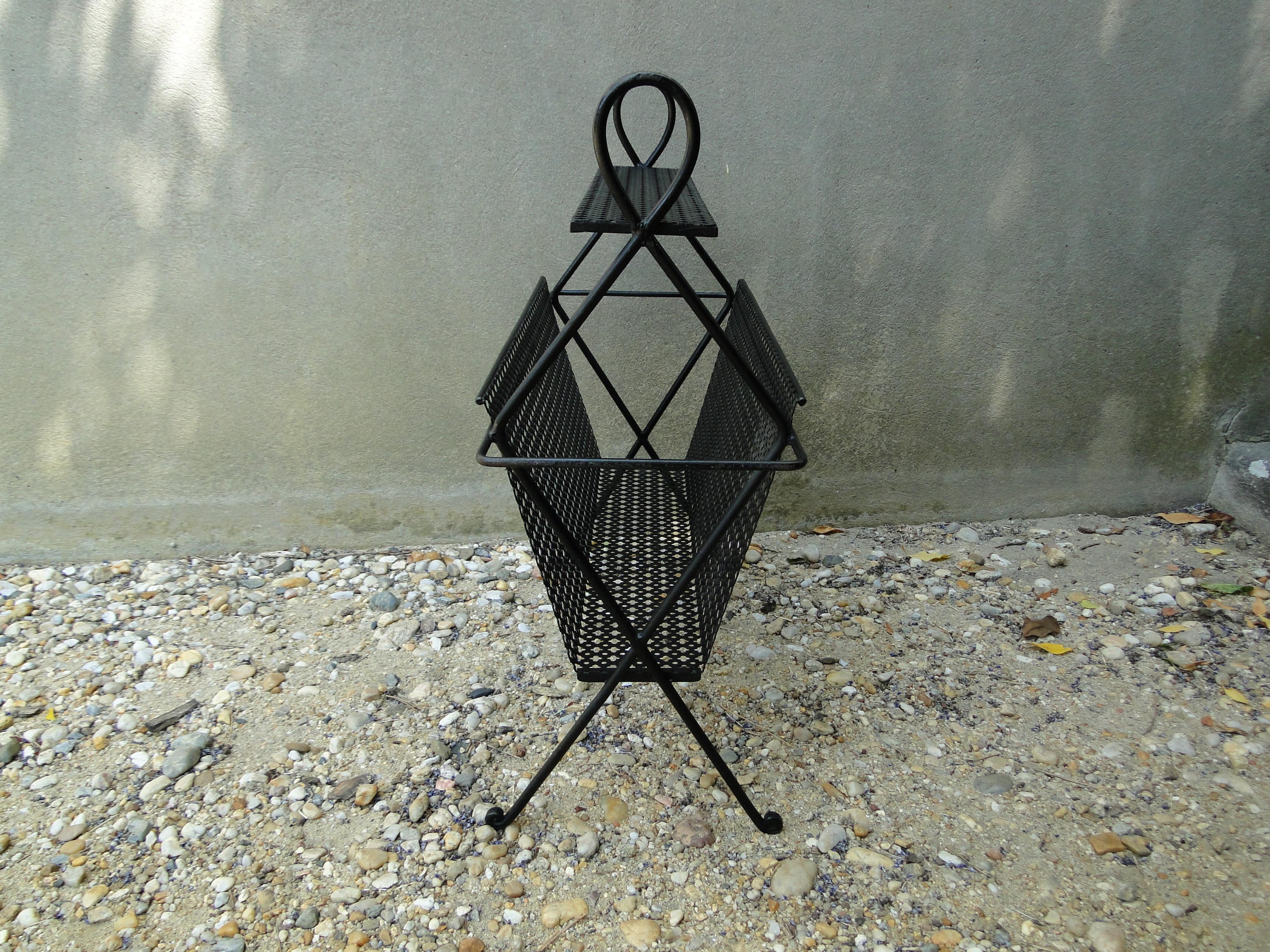 Mathieu Mategot Style Magazine Holder Rack Black Metal France For Sale 8