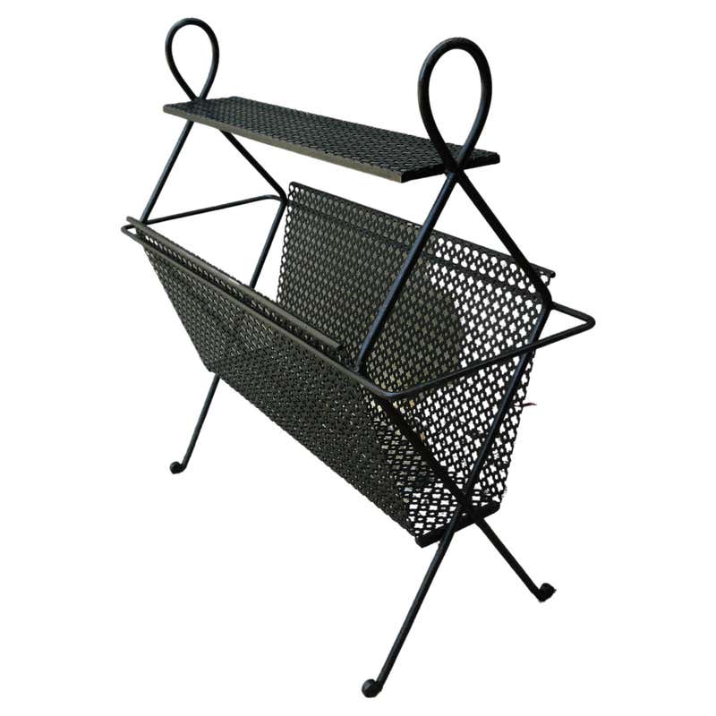 Cool Mid-Century Modern Black Iron Magazine Rack For Sale at 1stDibs ...