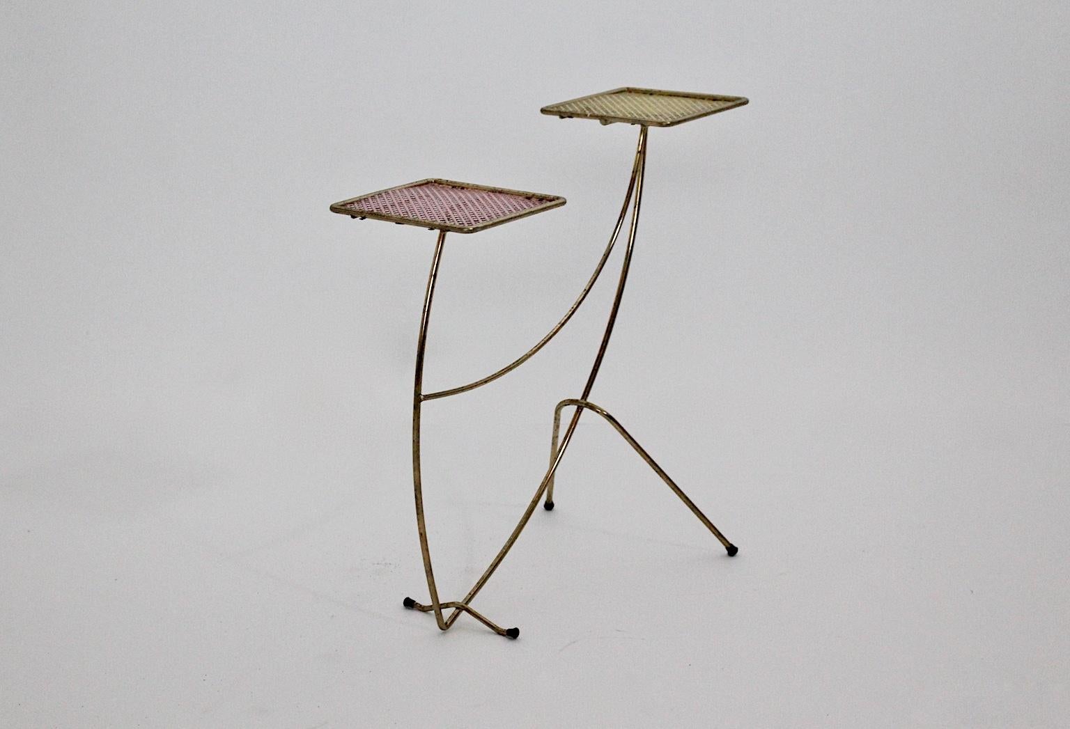 Mid-20th Century Mathieu Matégot Style Mid-Century Modern Yellow Pink Flower Stand, 1950s, France For Sale