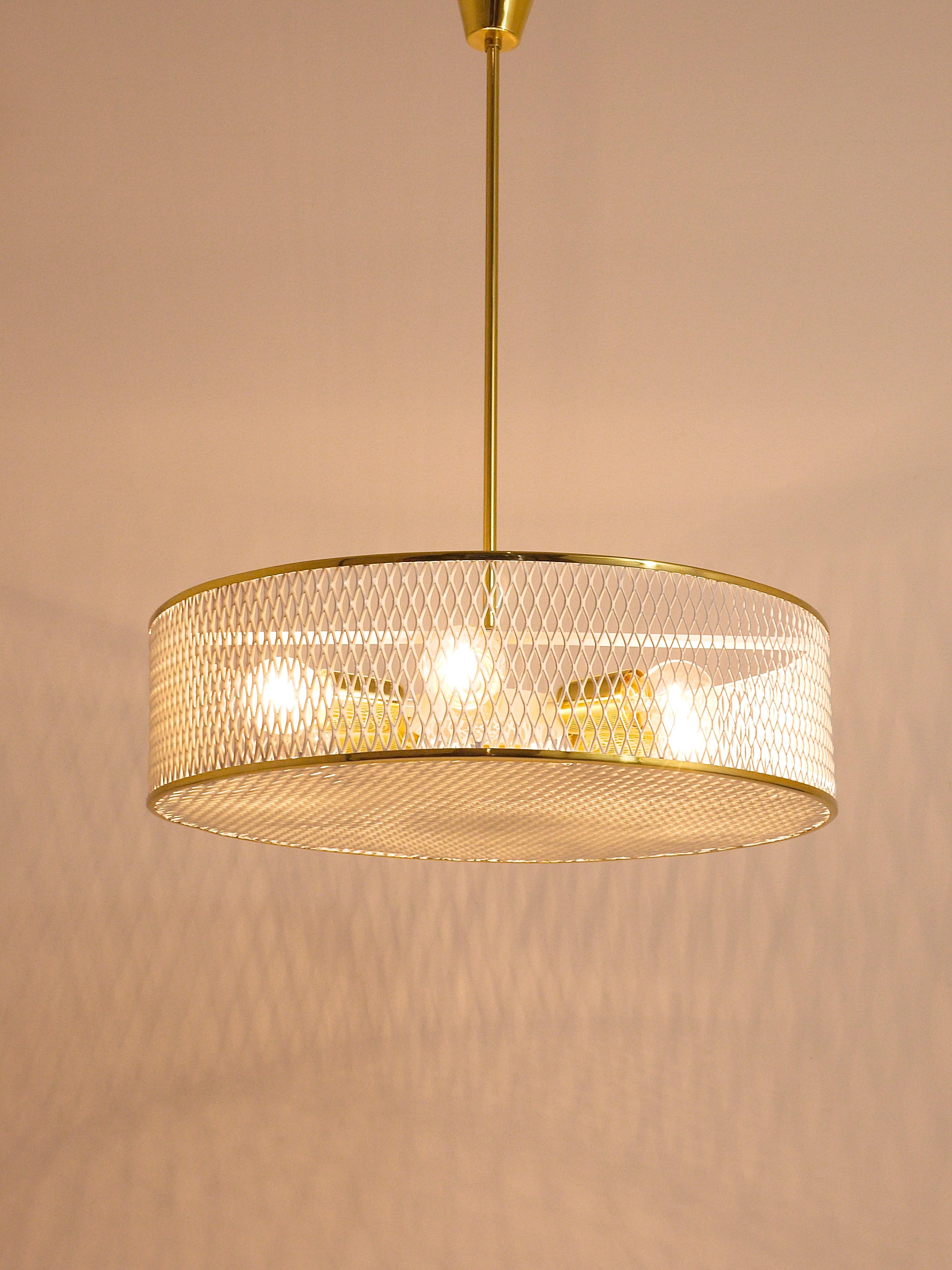 Mathieu Matégot Style Midcentury Brass Chandelier Pendant Lamp, France, 1950s For Sale 3