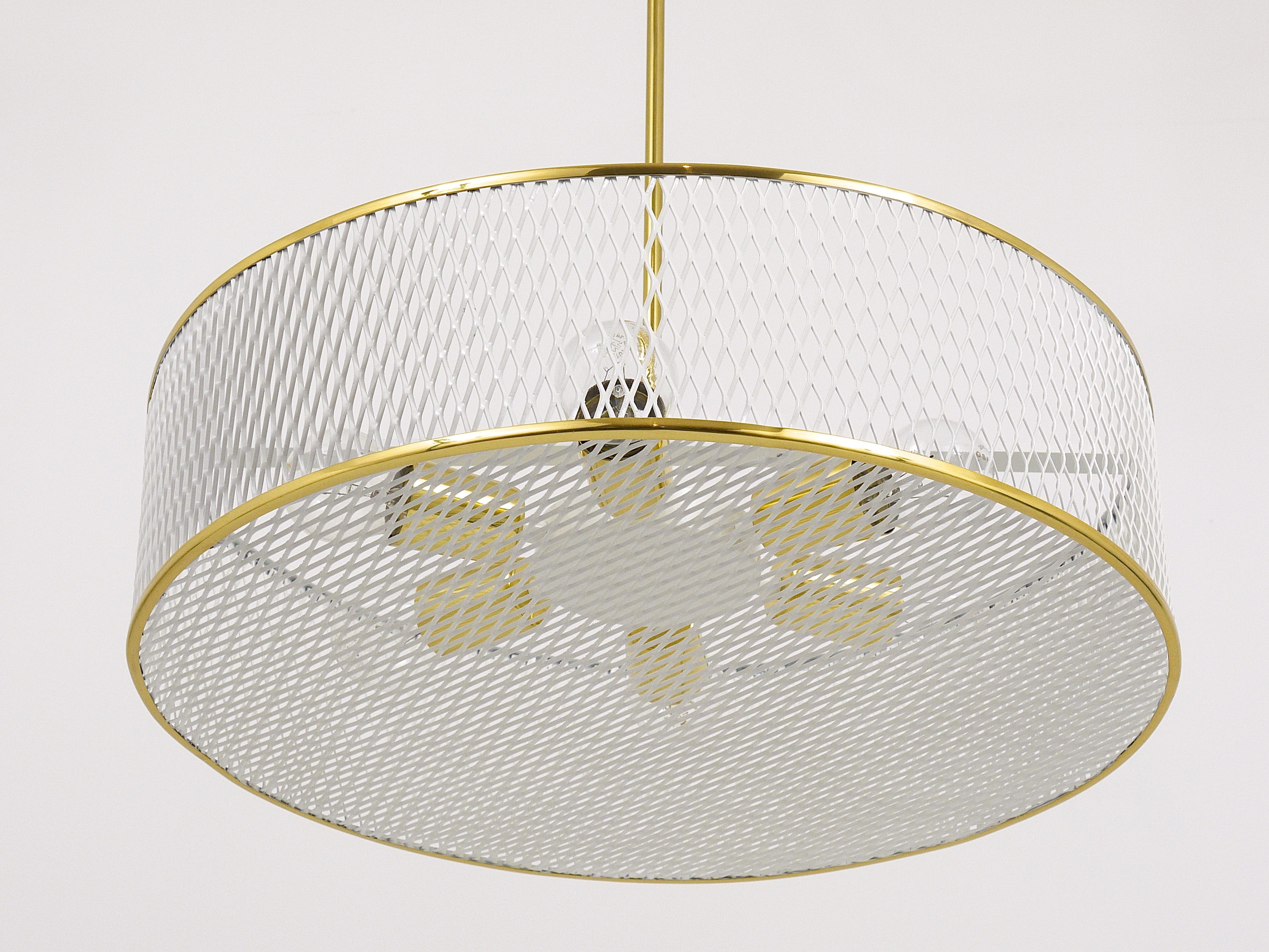 Mid-Century Modern Mathieu Matégot Style Midcentury Brass Chandelier Pendant Lamp, France, 1950s For Sale