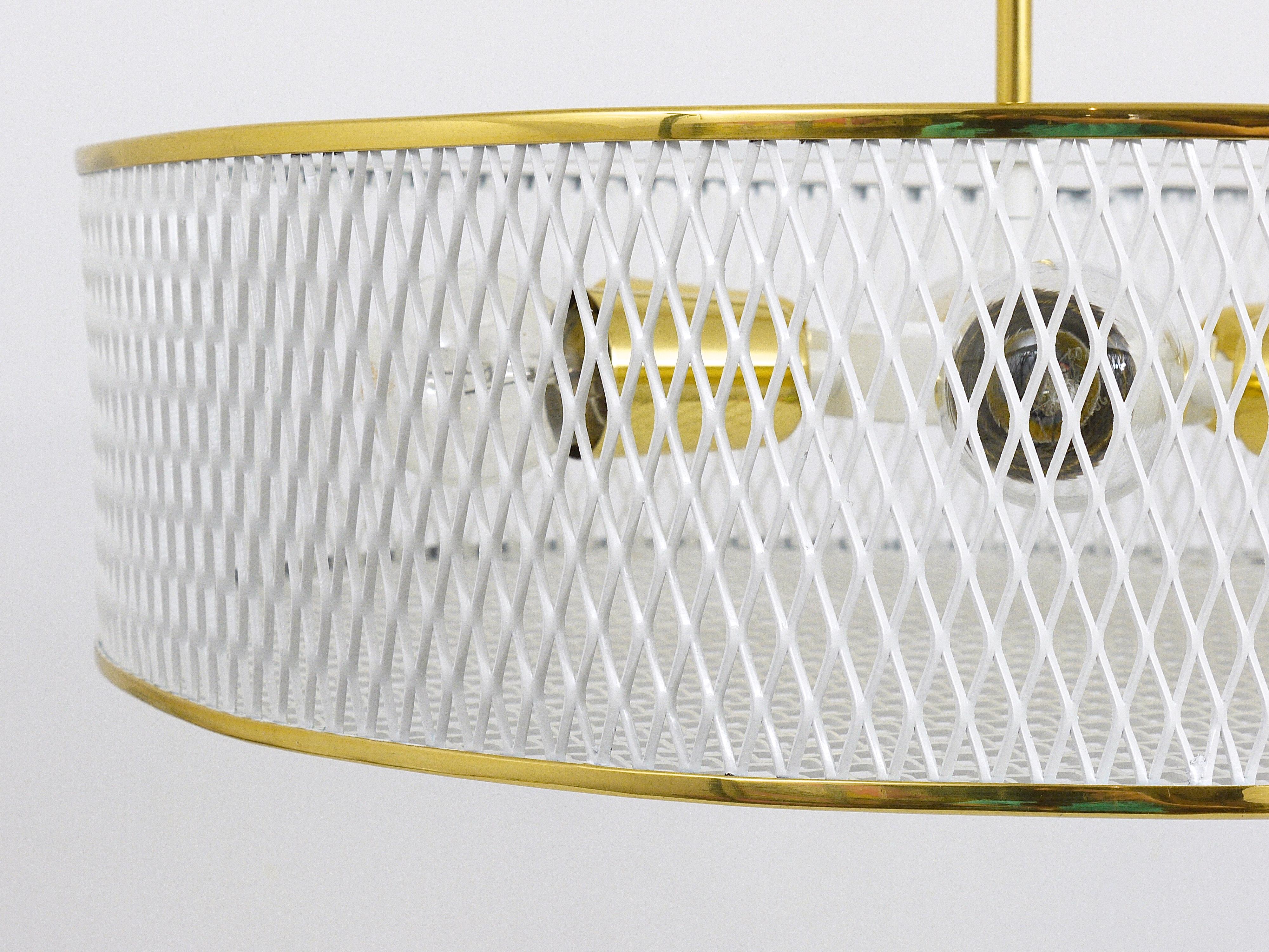 Mathieu Matégot Style Midcentury Brass Chandelier Pendant Lamp, France, 1950s For Sale 2