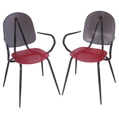 Poltrone in metallo moderniste in stile Mathieu Mategot, una coppia, circa 1950