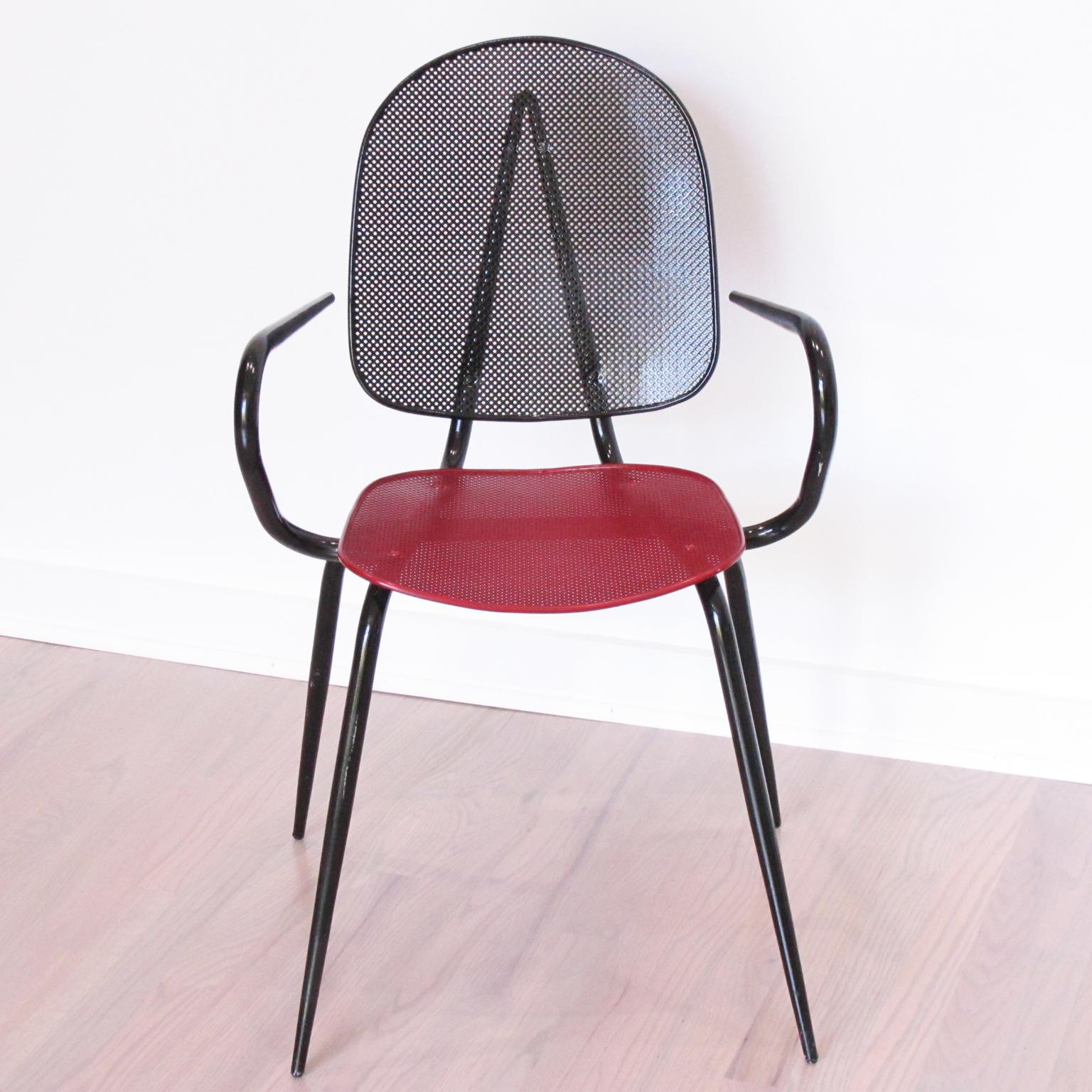 Mathieu Mategot Style Modernist Metal Armchairs, a pair, circa 1950 For Sale 4