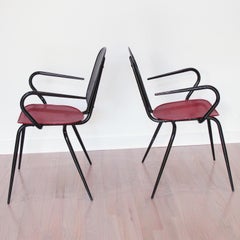 Mathieu Mategot Style Modernist Metal Armchairs, a pair, circa 1950
