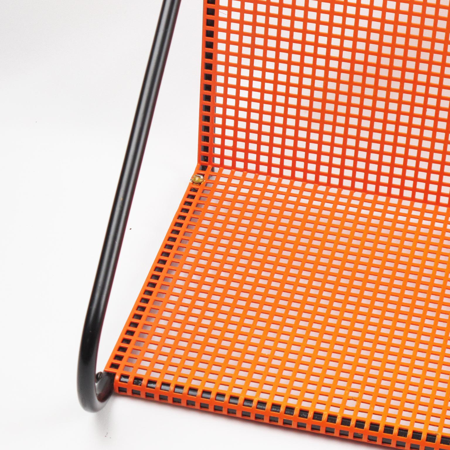 French Mathieu Matégot Style Orange and Black Perforated Metal Wall Mounted Shelf