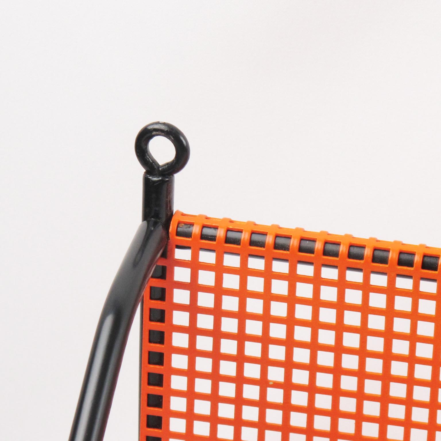 Mathieu Matégot Style Orange and Black Perforated Metal Wall Mounted Shelf In Excellent Condition In Atlanta, GA