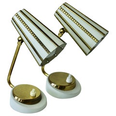 Mathieu Matégot Style Pair of 1950s Perforated Metal Shade Table Lamps / Lights