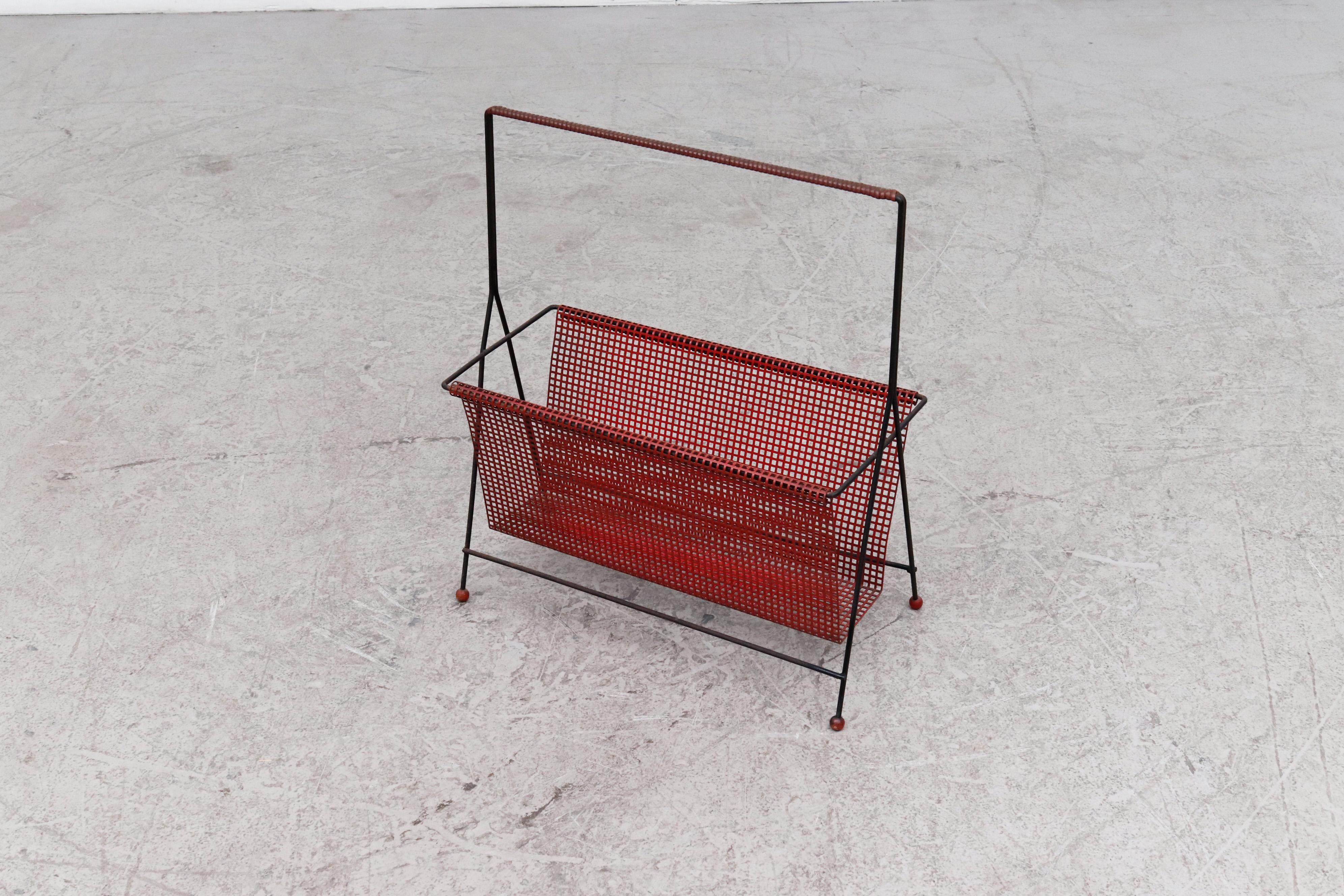 Mathieu Mategot Style Perforated Magazine Rack In Good Condition In Los Angeles, CA