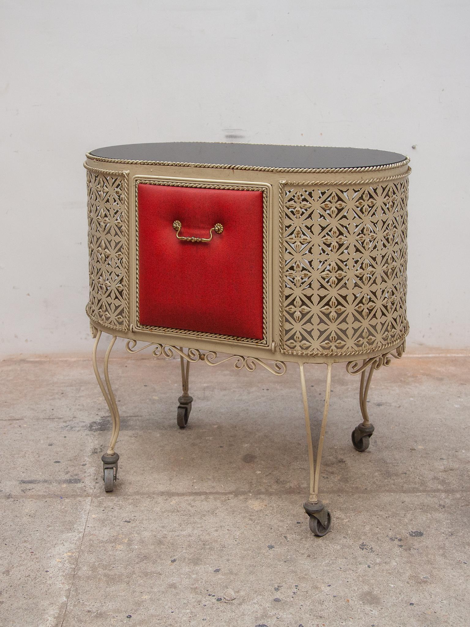 Mid-Century Modern  Mathieu Matégot style Perforated Metal Bar Cart or Serving Table, 1950s For Sale