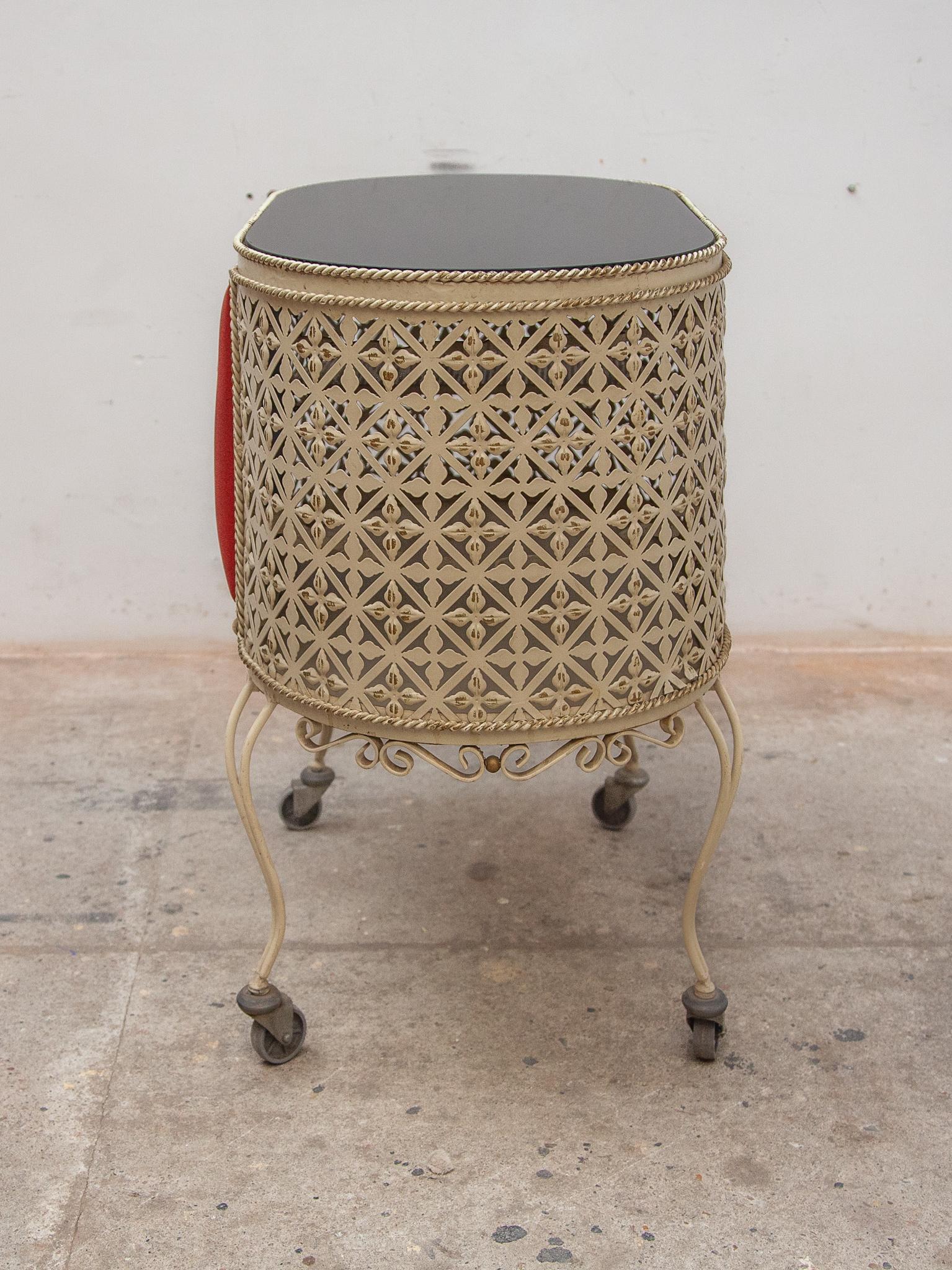 Hand-Crafted  Mathieu Matégot style Perforated Metal Bar Cart or Serving Table, 1950s For Sale