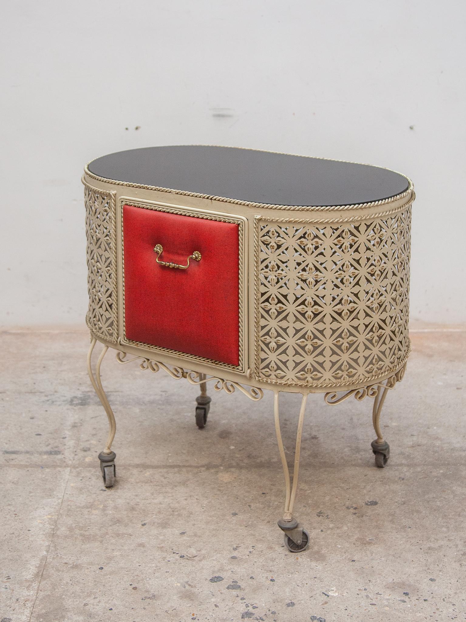 Mid-20th Century  Mathieu Matégot style Perforated Metal Bar Cart or Serving Table, 1950s For Sale