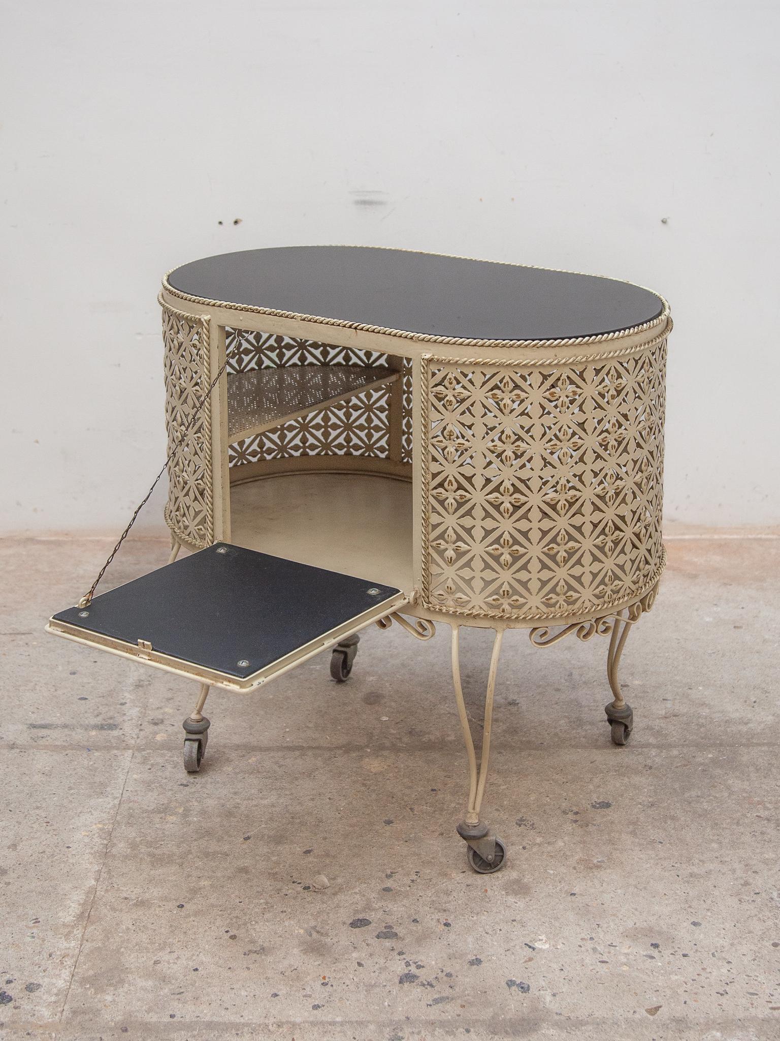  Mathieu Matégot style Perforated Metal Bar Cart or Serving Table, 1950s For Sale 1