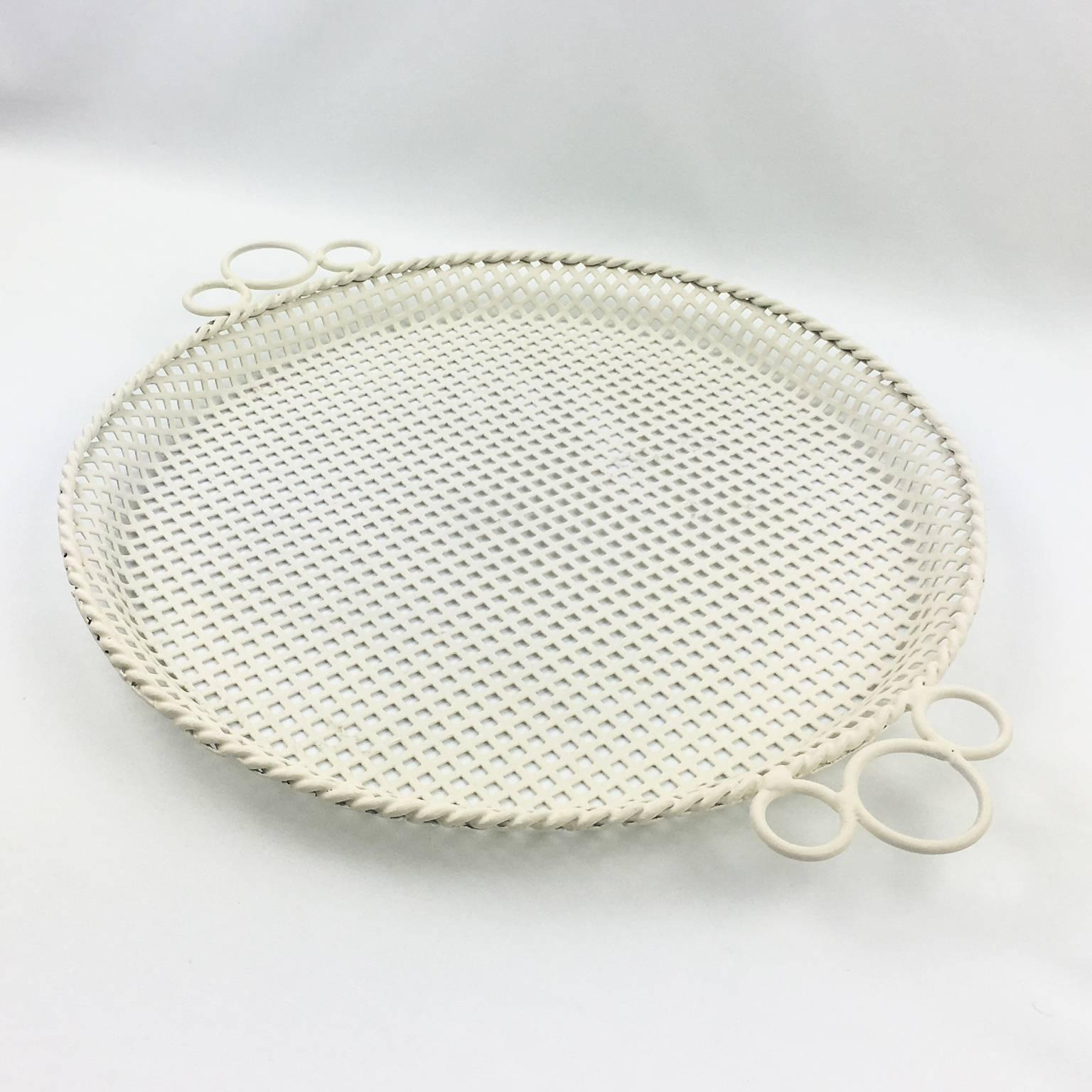 Mathieu Mategot Style Perforated Metal Barware Serving Tray In Excellent Condition In Atlanta, GA
