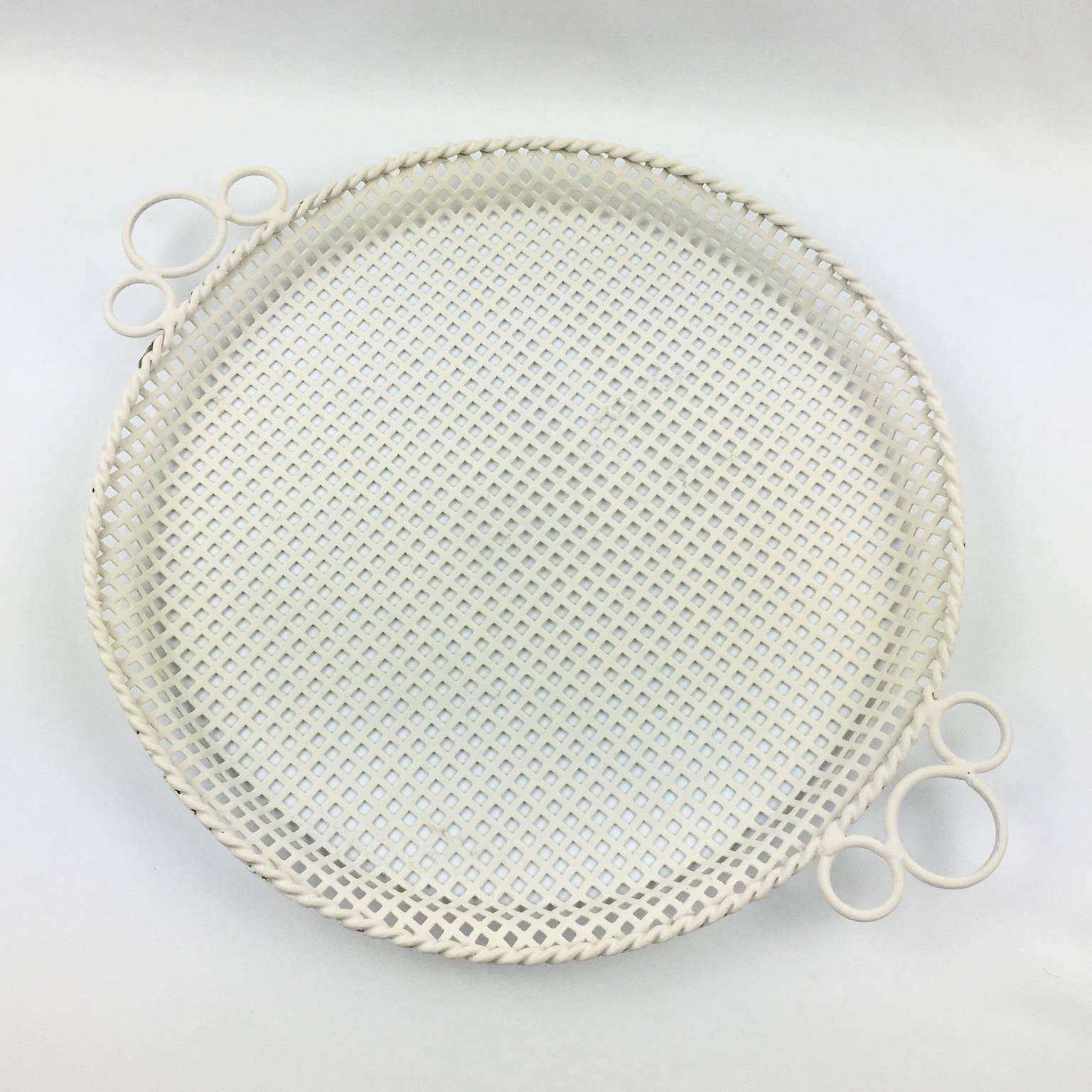Mid-20th Century Mathieu Mategot Style Perforated Metal Barware Serving Tray