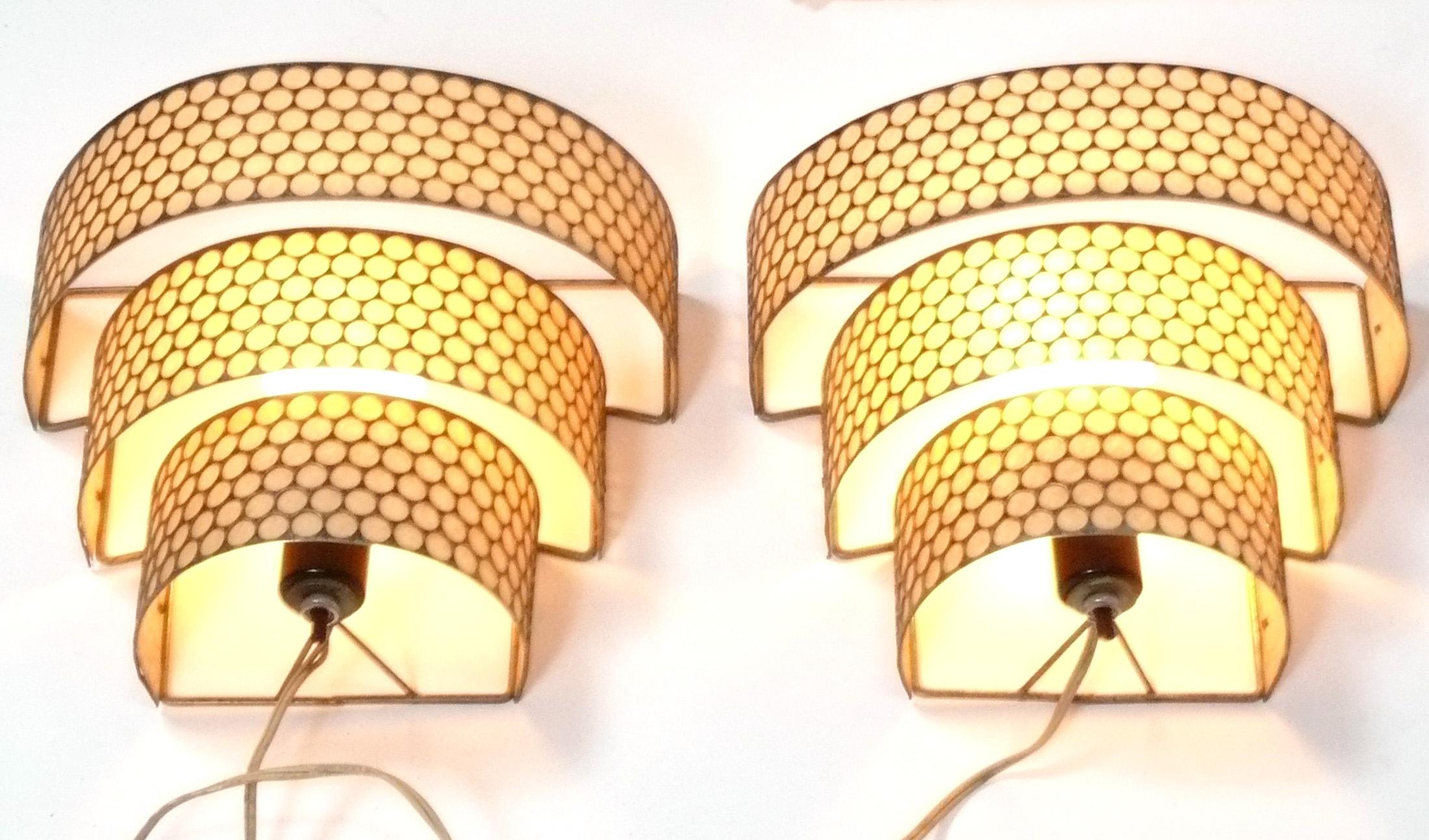 Mid-Century Modern Mathieu Mategot Style Perforated Metal Sconces or Wall Lights