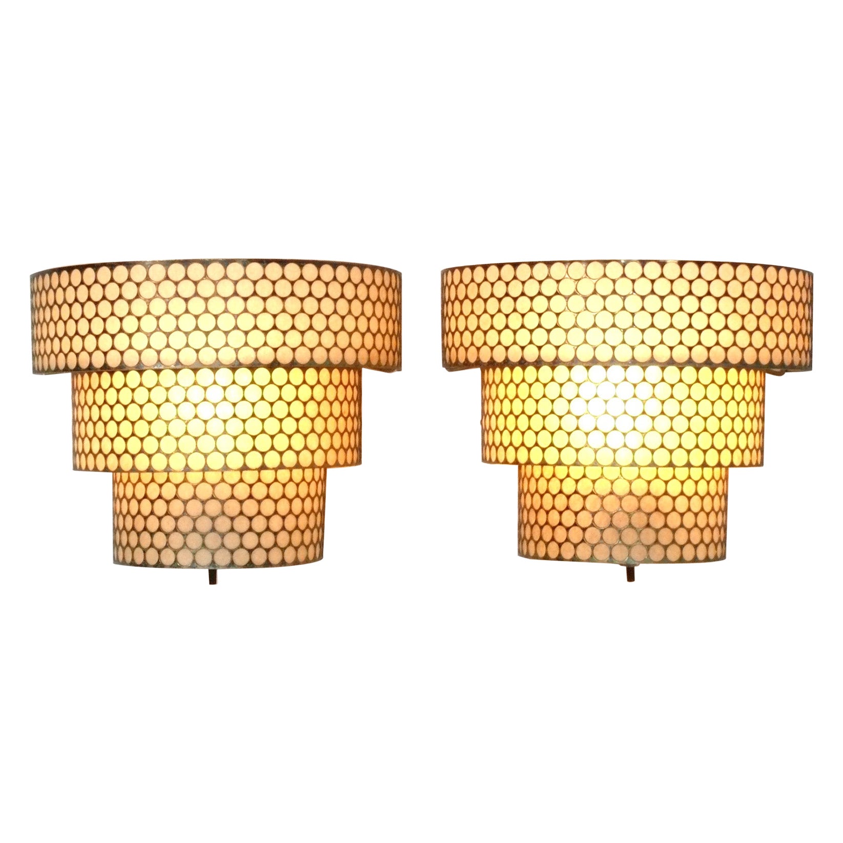 Mathieu Mategot Style Perforated Metal Sconces or Wall Lights