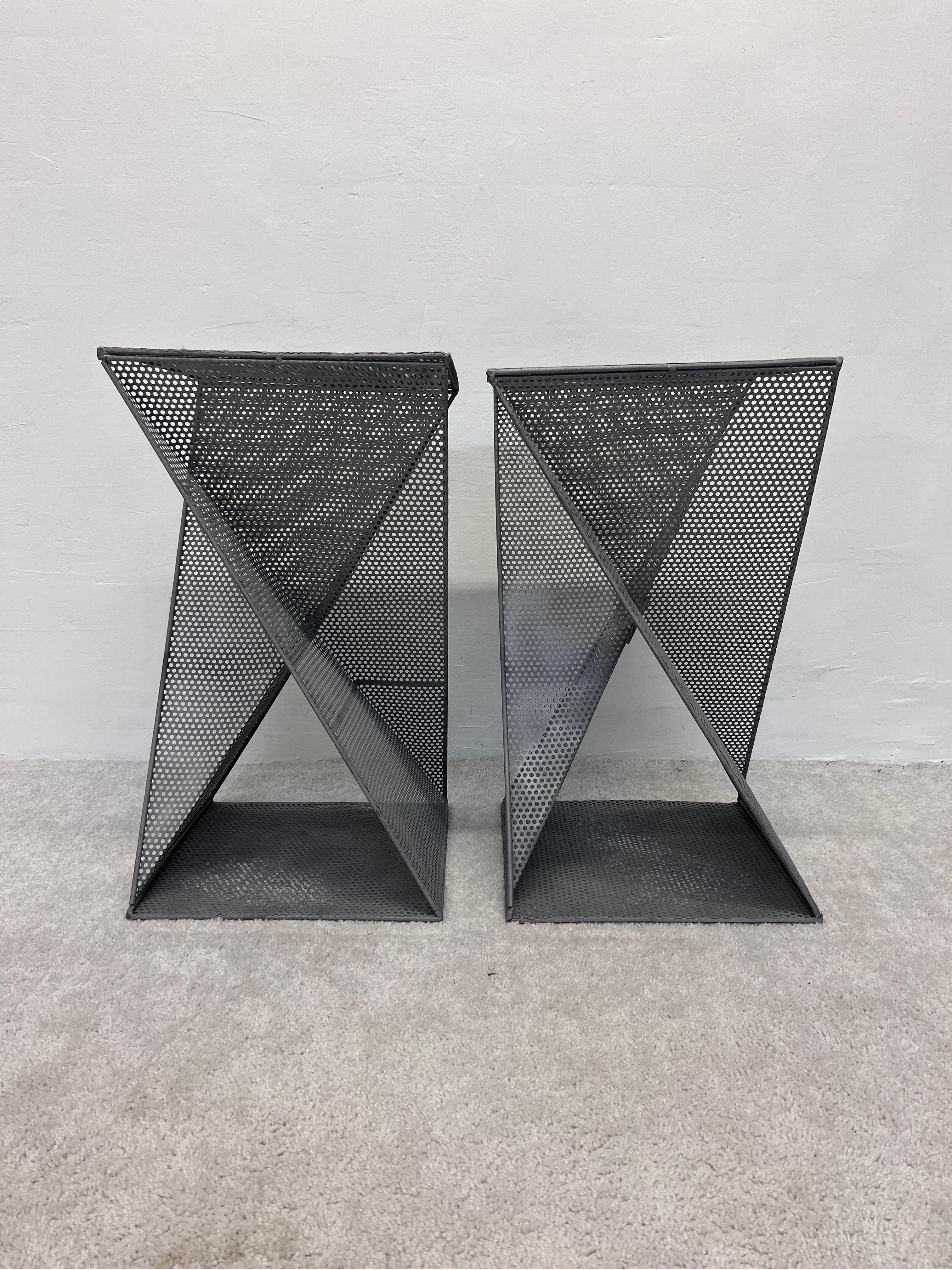 Mathieu Mategot Style Perforated Steel Side Tables, a Pair 3